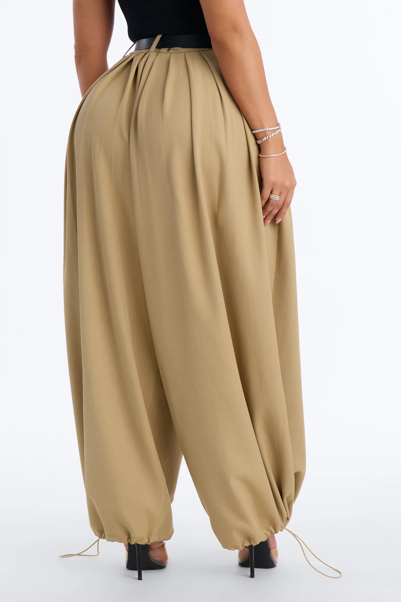 Gemma High Rise Belted Jogger - Khaki - Image 4