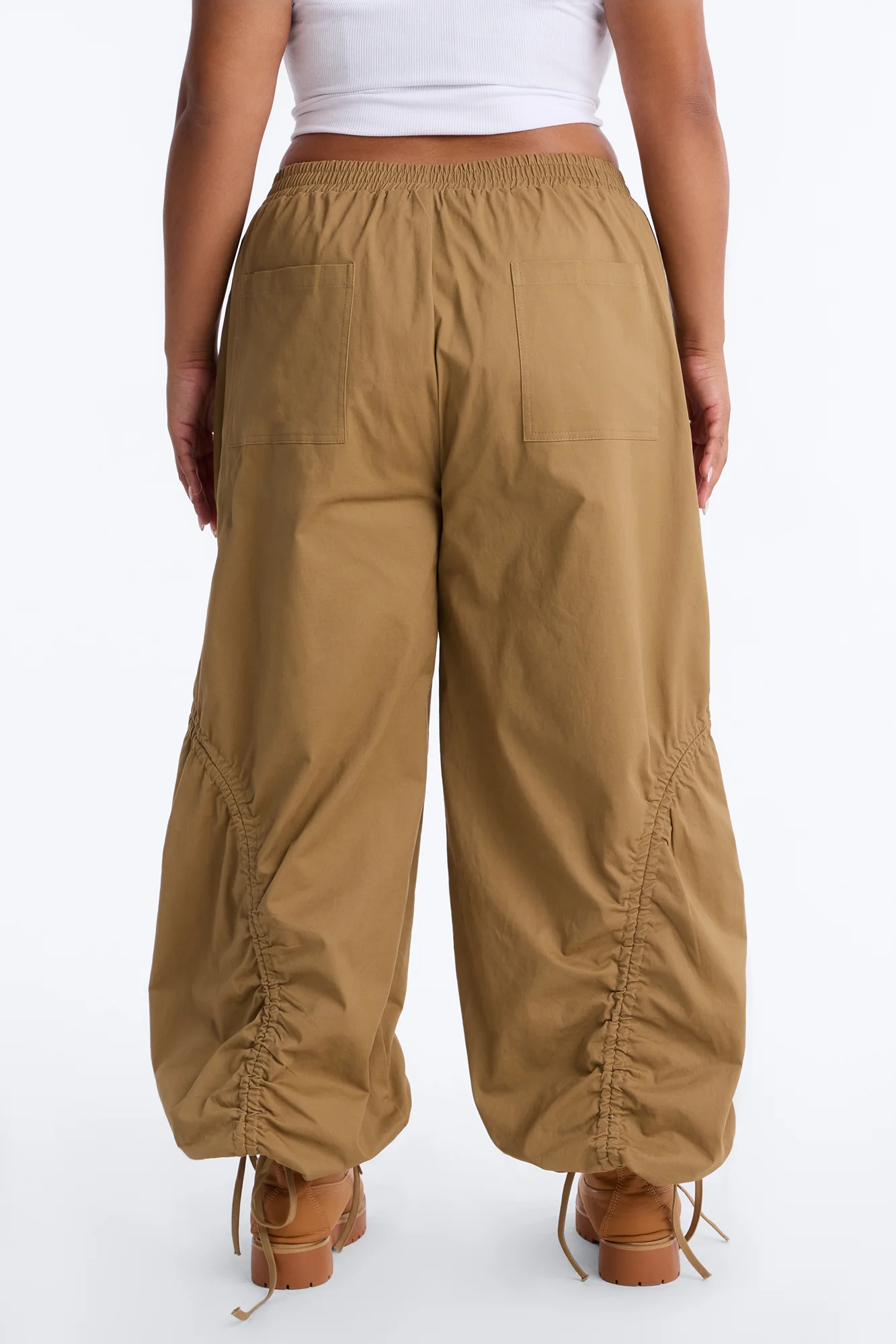 Gemma Low Rise Ruched Jogger Cargo Pant 30″ - Camel - Image 10