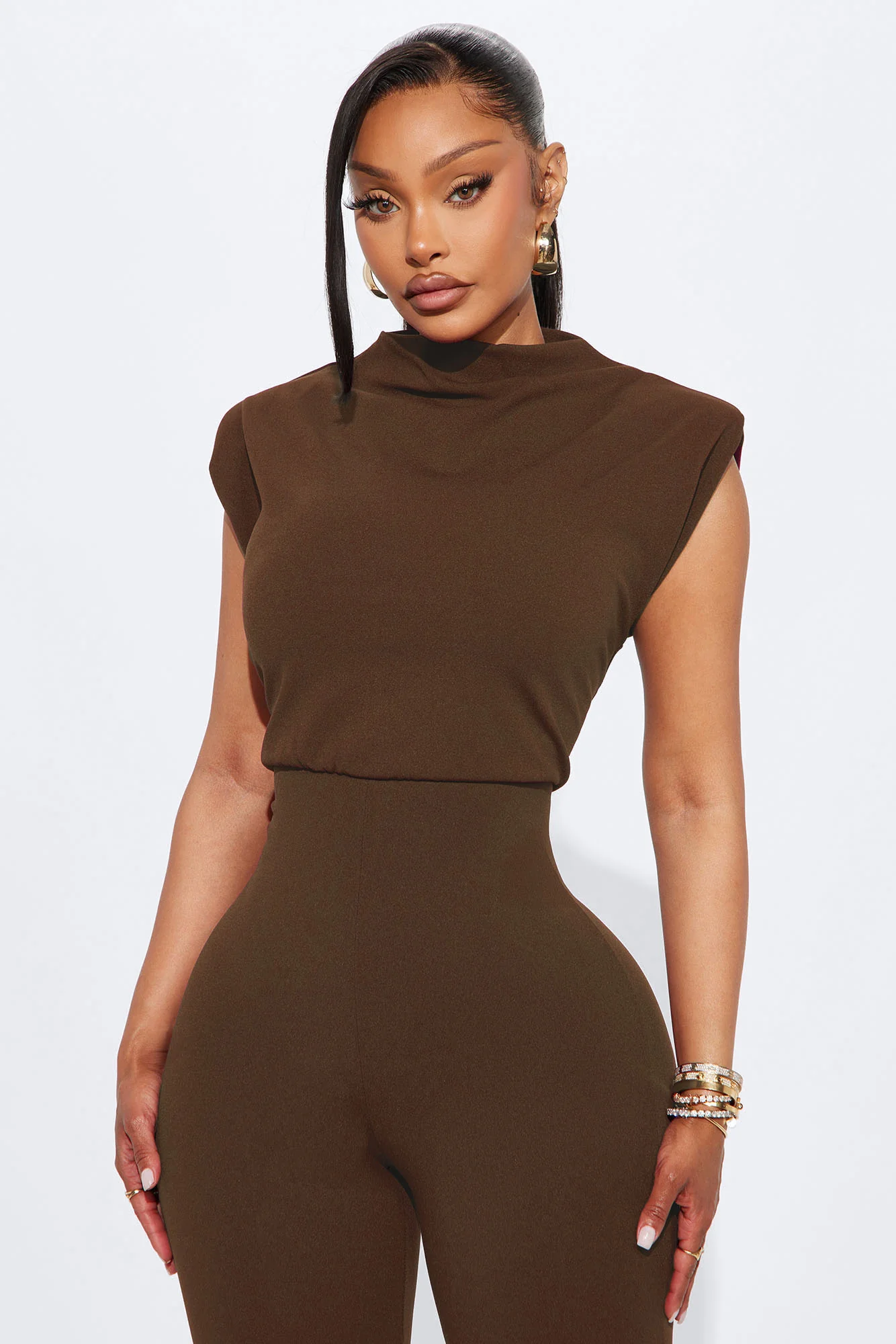 Gemma Sleeveless Jumpsuit - Chocolate - Image 2