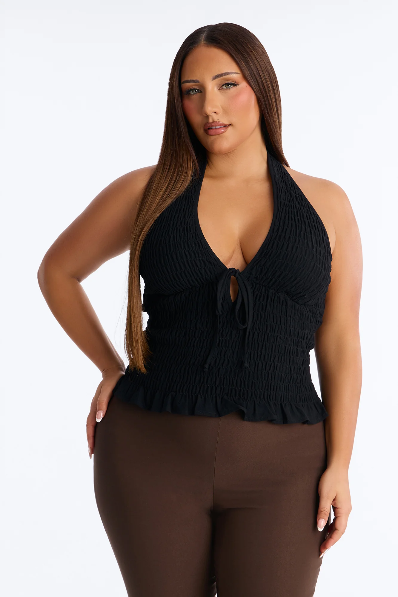 Gentle Mood Smocked Linen Halter Top - Black - Image 6