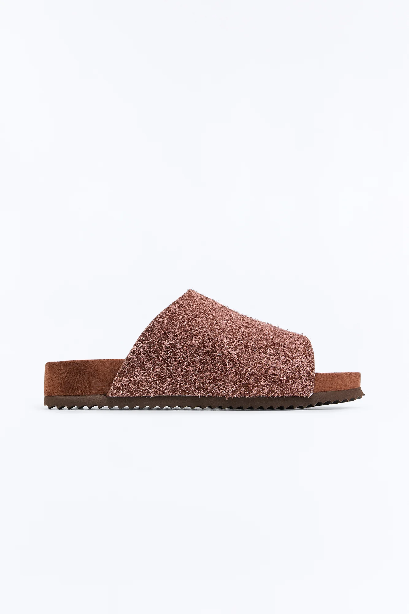 Genuine Suede Textured Slip On Slide - Brown - Image 3