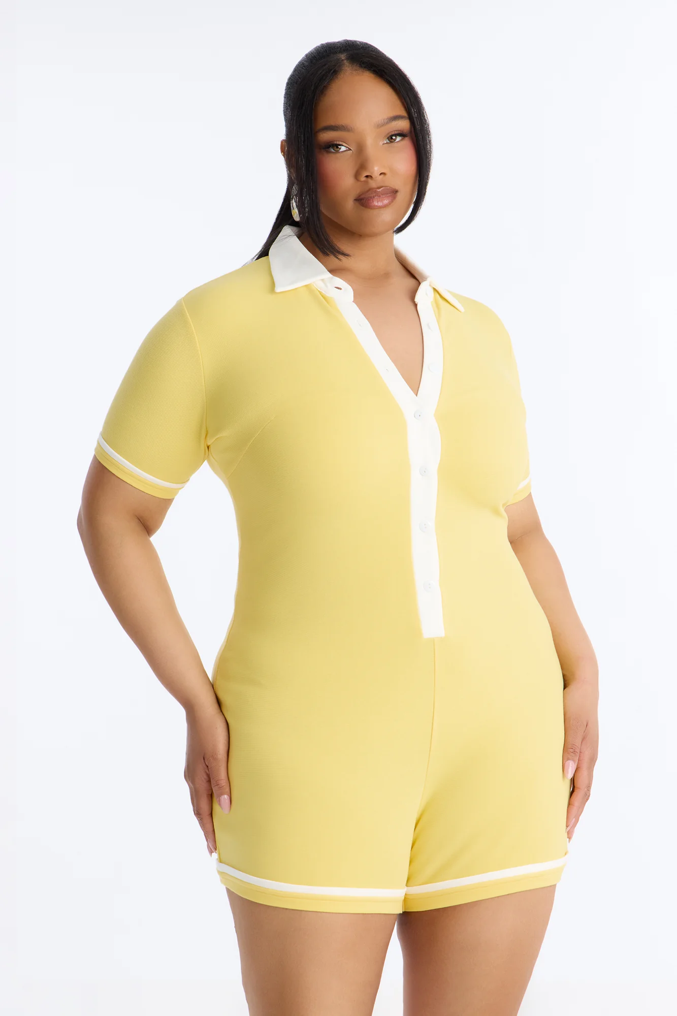 Get Together Ribbed Collar Romper - Butter Yellow - Image 5