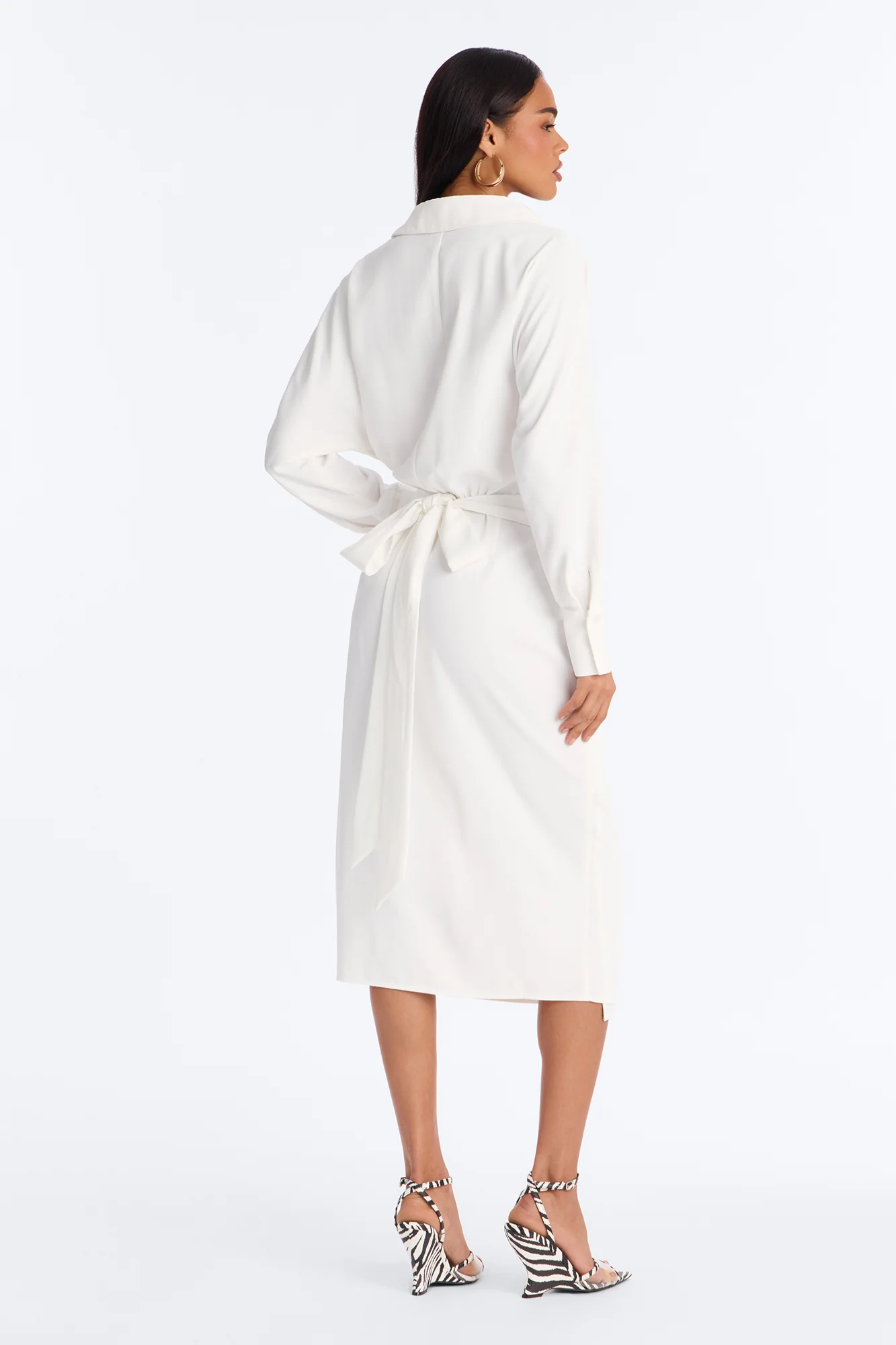 Giada Wrap Shirt Midi Dress - White - Image 3