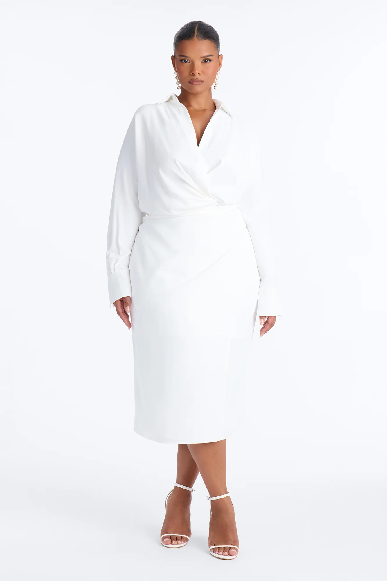 Giada Wrap Shirt Midi Dress - White - Image 4