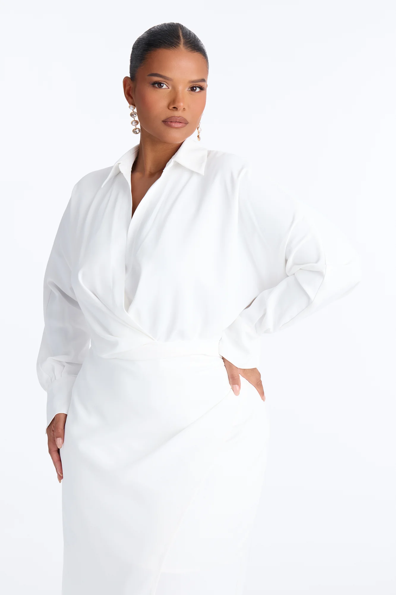 Giada Wrap Shirt Midi Dress - White - Image 5