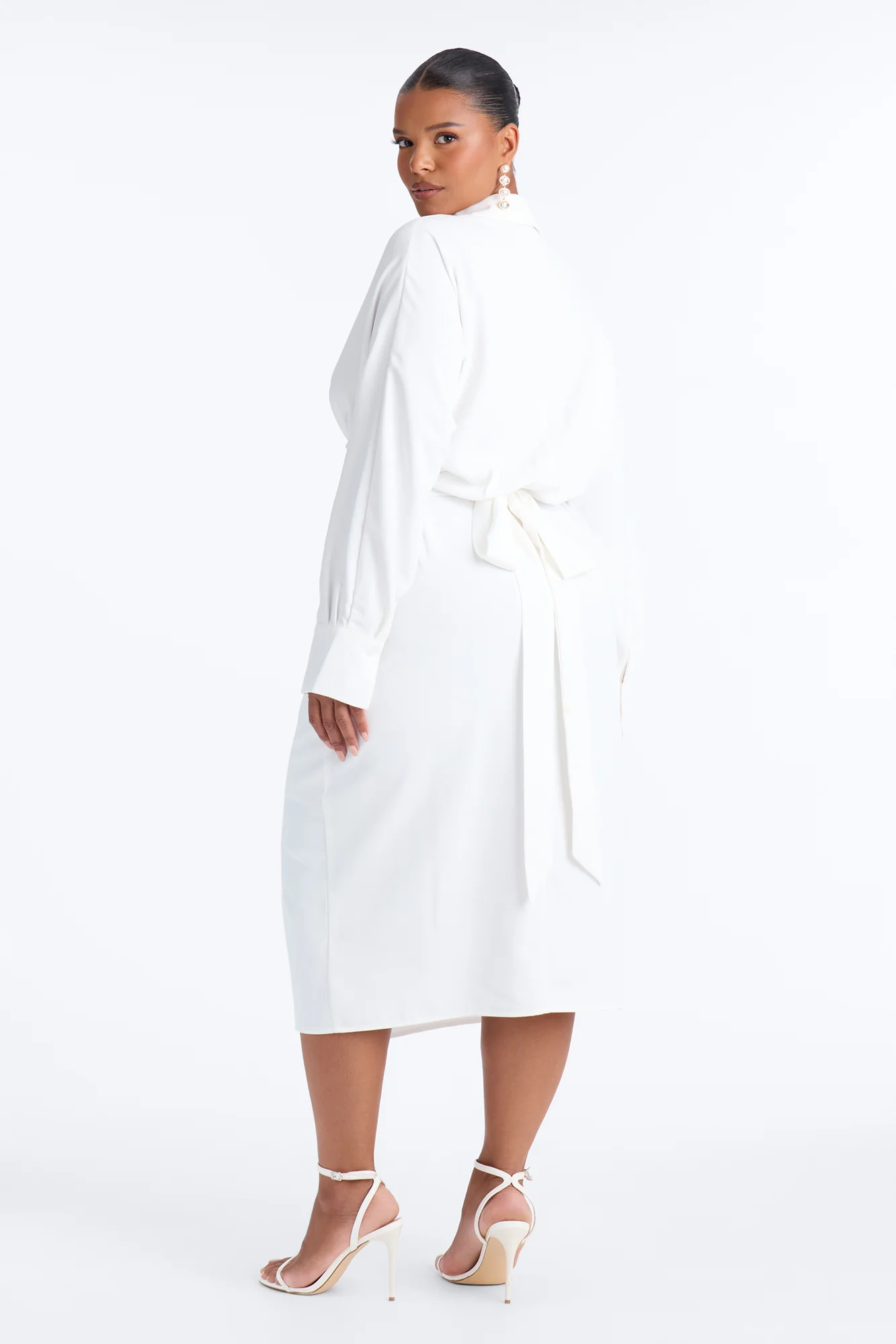 Giada Wrap Shirt Midi Dress - White - Image 7