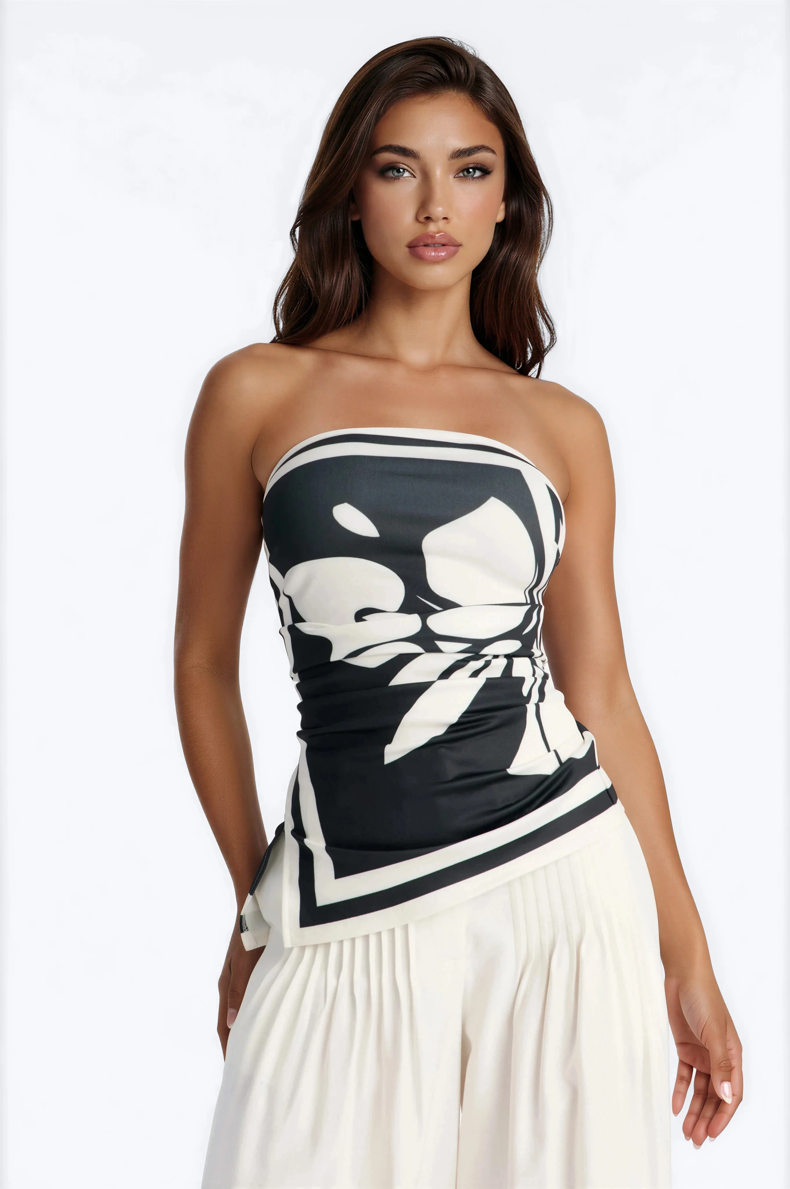 Gianna Floral Asymmetrical Tube Top - Black