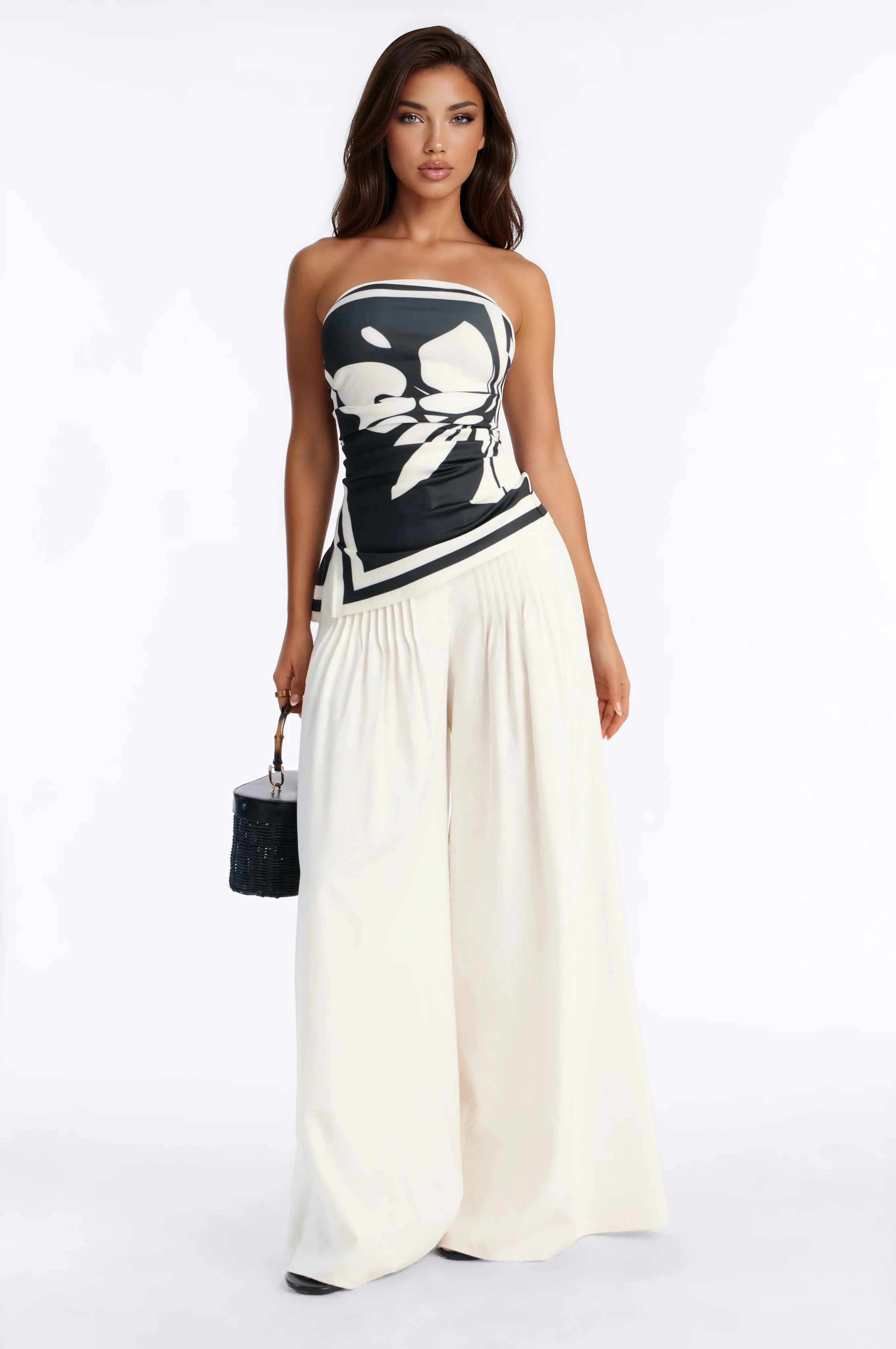 Gianna Floral Asymmetrical Tube Top - Black - Image 2