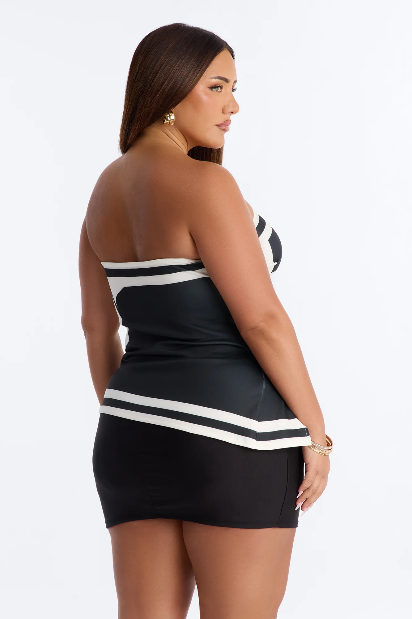 Gianna Floral Asymmetrical Tube Top - Black - Image 7