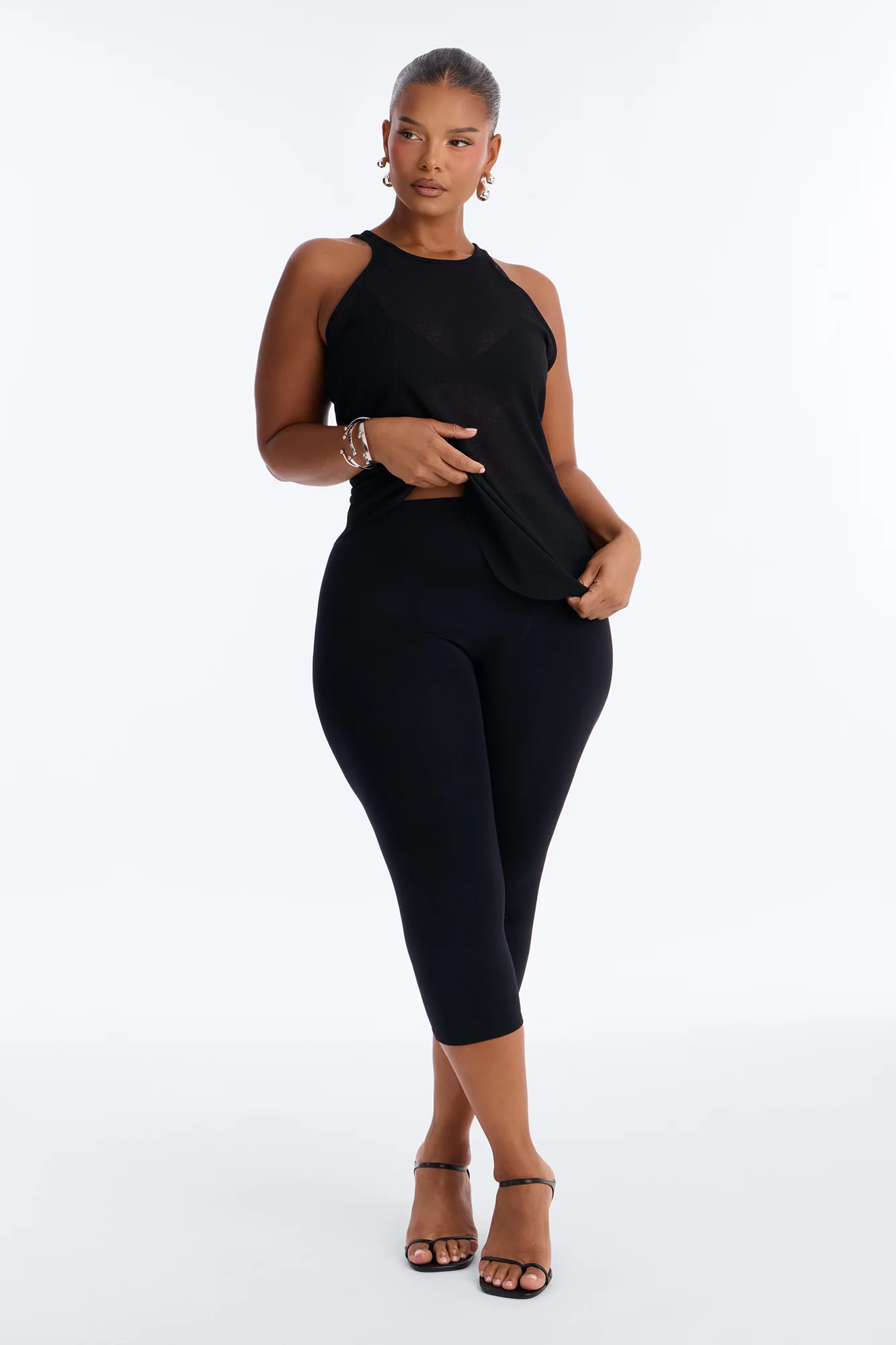 Gigi Long Ribbed Sheer Tank Top - Black - Image 4