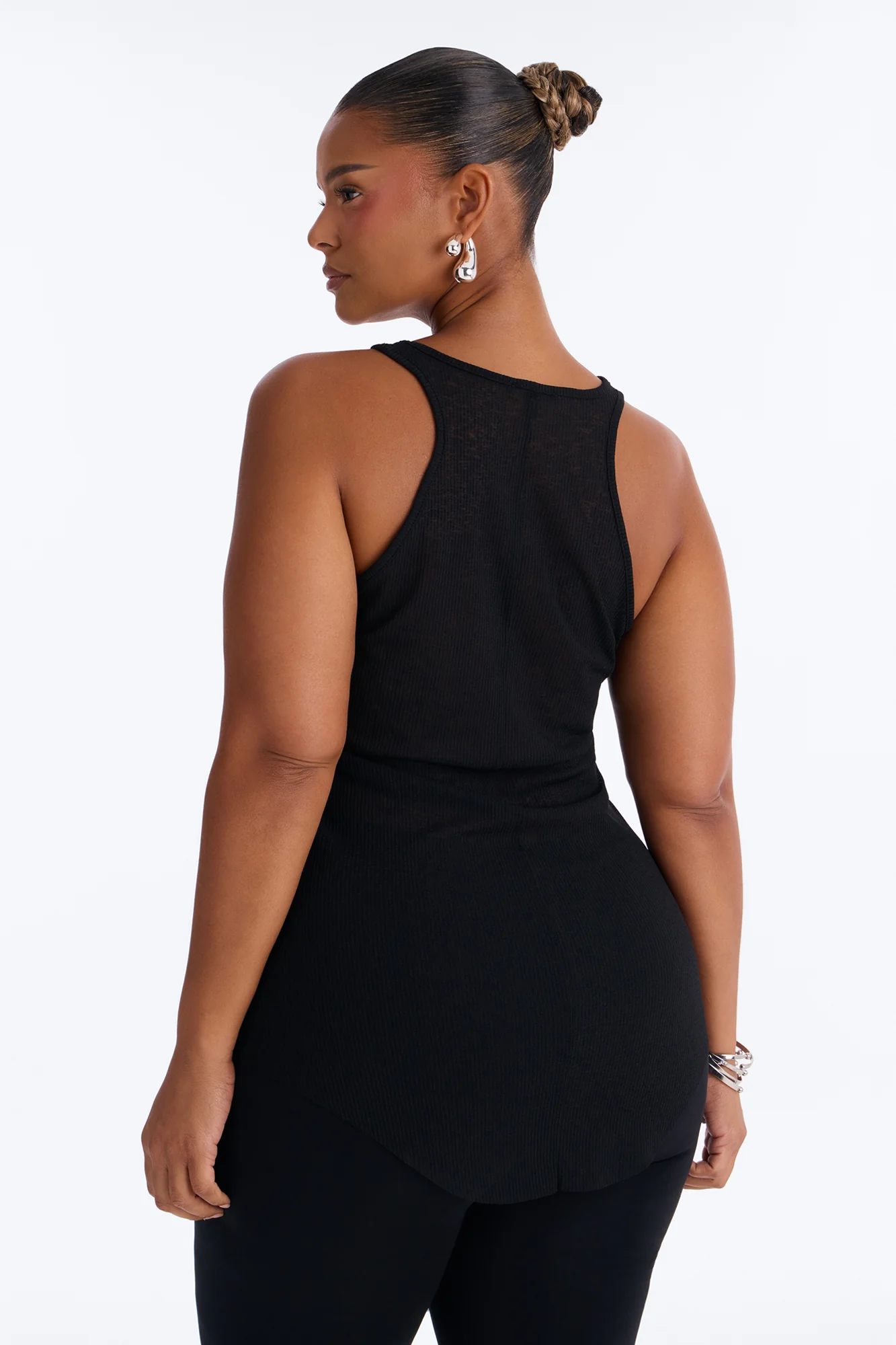 Gigi Long Ribbed Sheer Tank Top - Black - Image 7