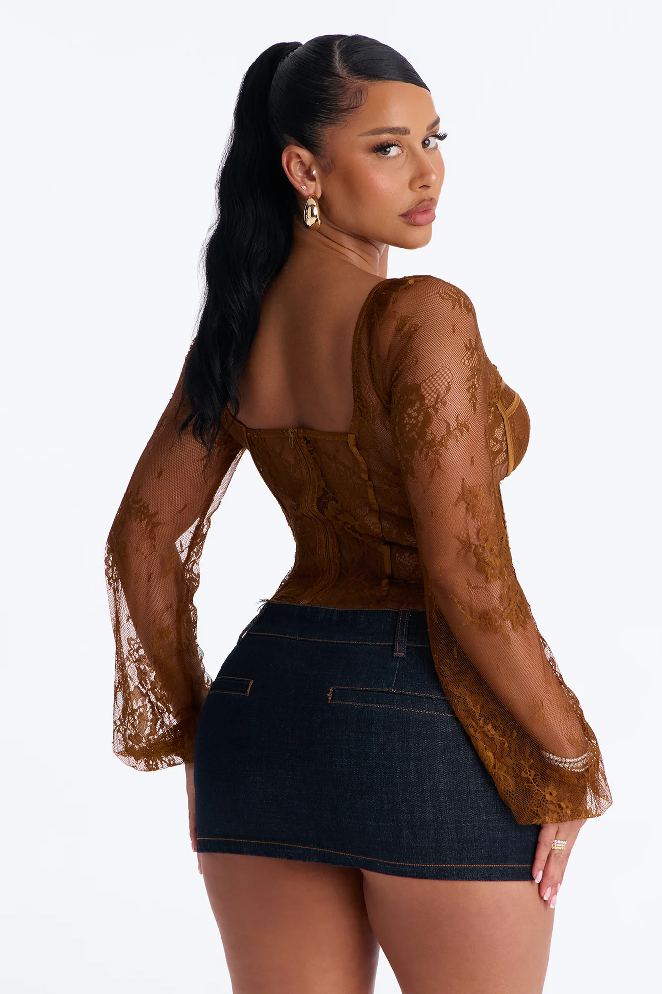 Gilded Glam Lace Bustier Top - Chocolate - Image 4