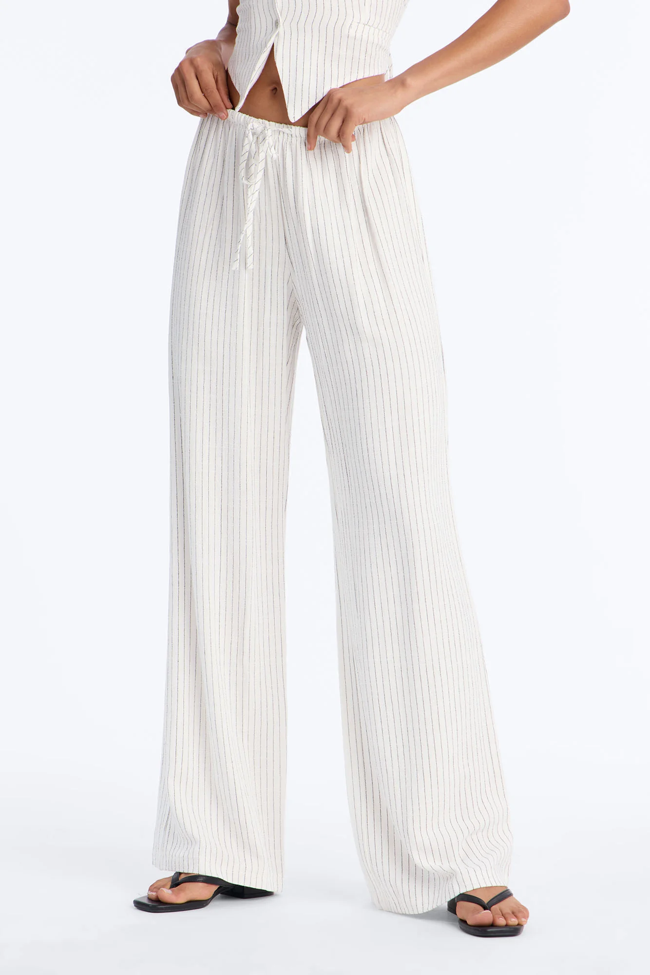 Girl Gone Wild Pinstripe Low Rise Wide Leg Pant 30″ - White/combo - Image 2