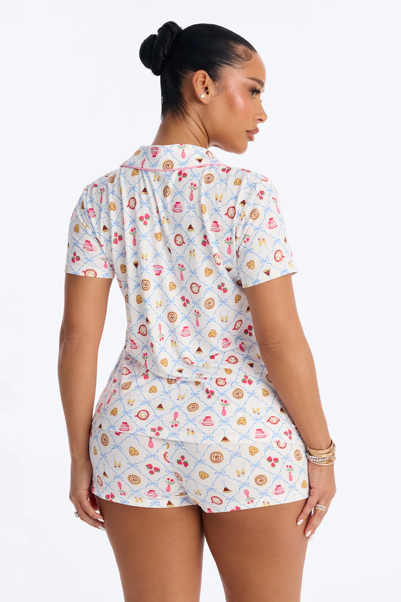 Girls Brunch Notch Collar PJ Short Set - White/combo - Image 3