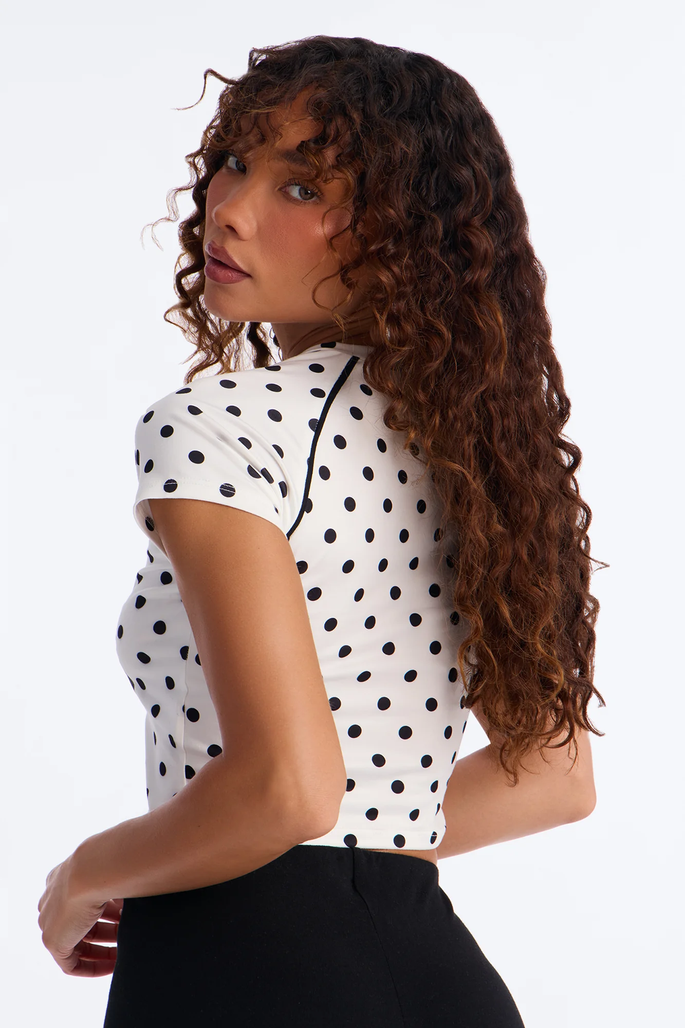Girly And Sporty Polka Dot Baby Tee - White/Black - Image 4