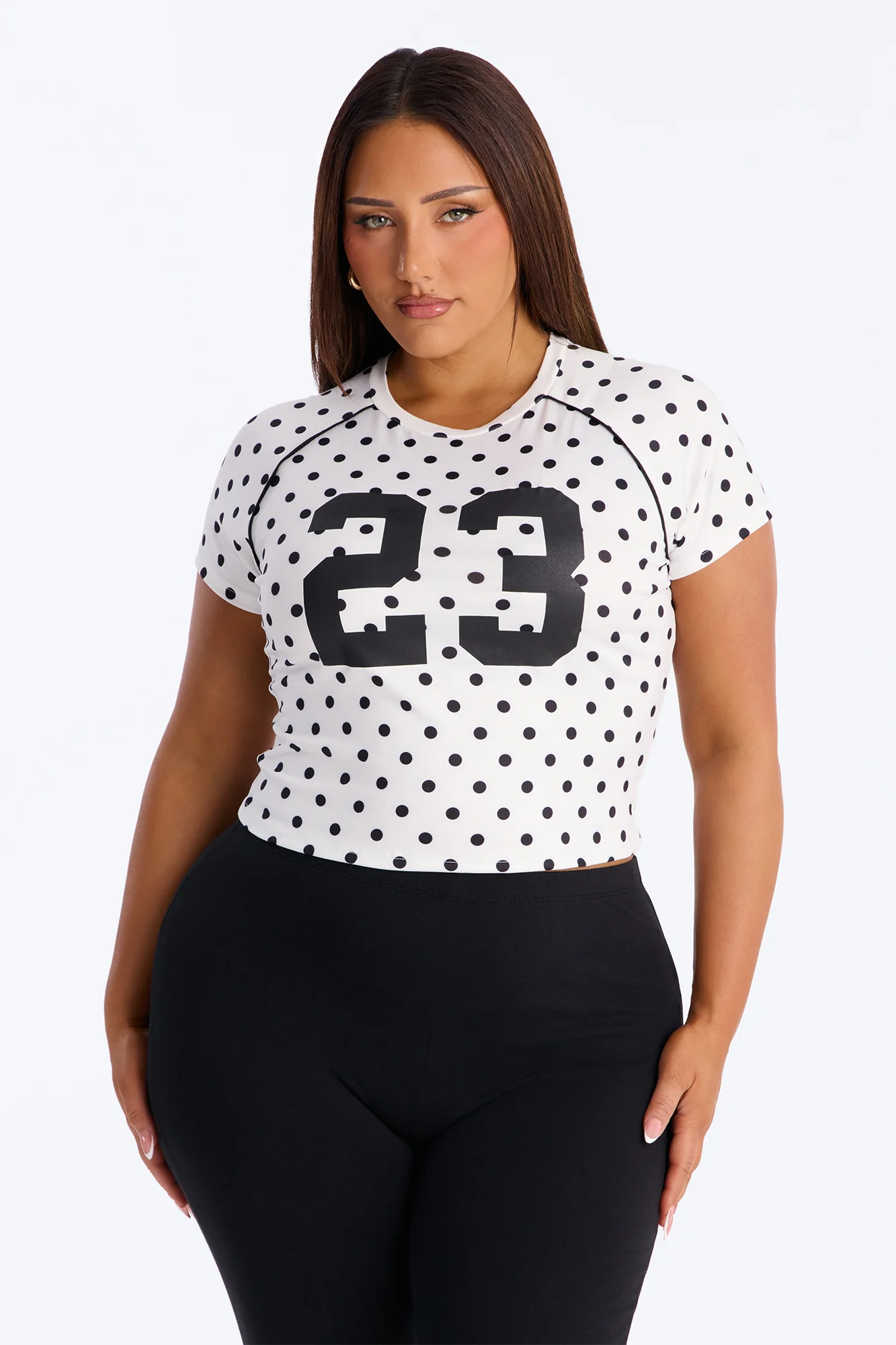 Girly And Sporty Polka Dot Baby Tee - White/Black - Image 5
