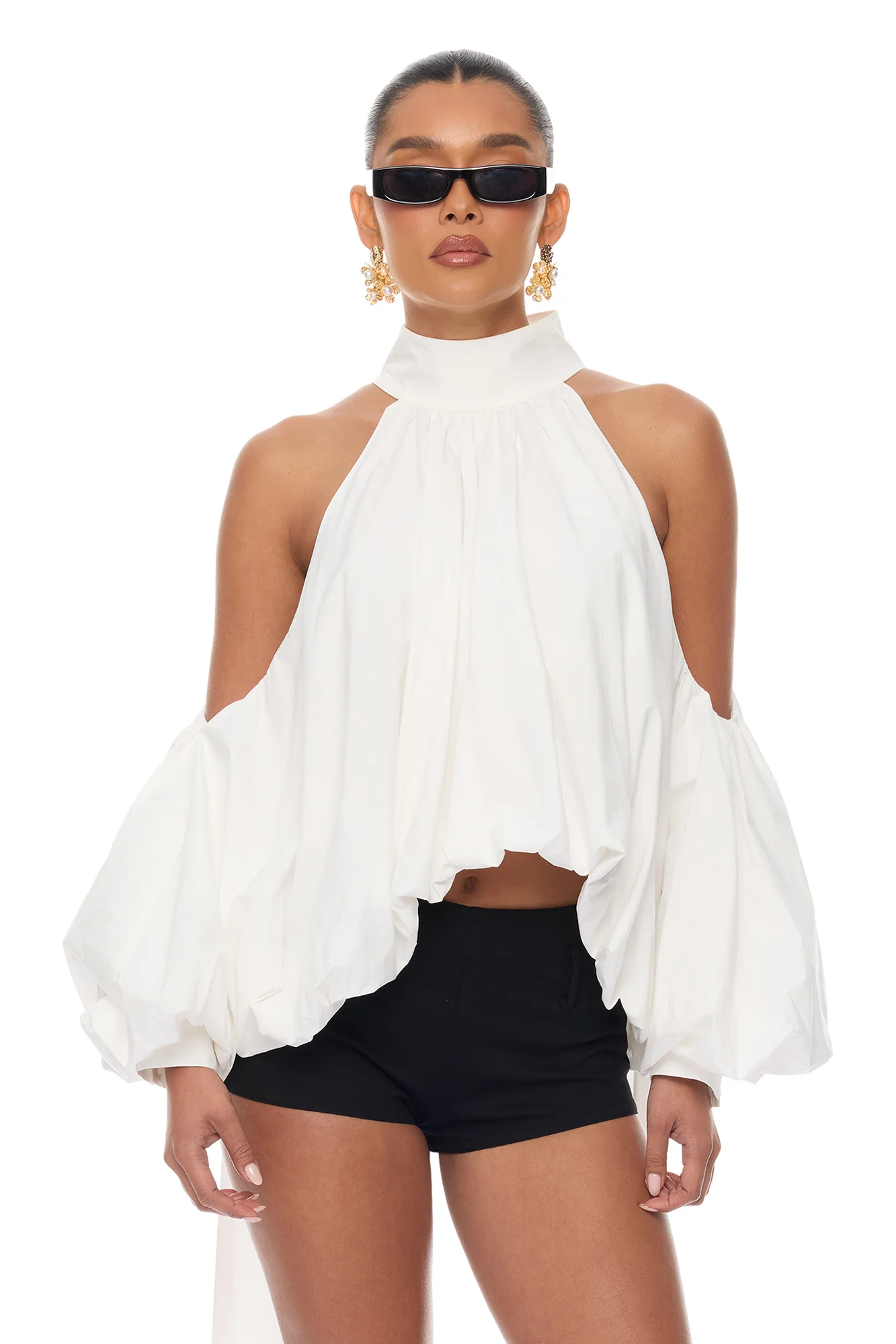 Giselle Bubble Hem Cotton Blouse - White