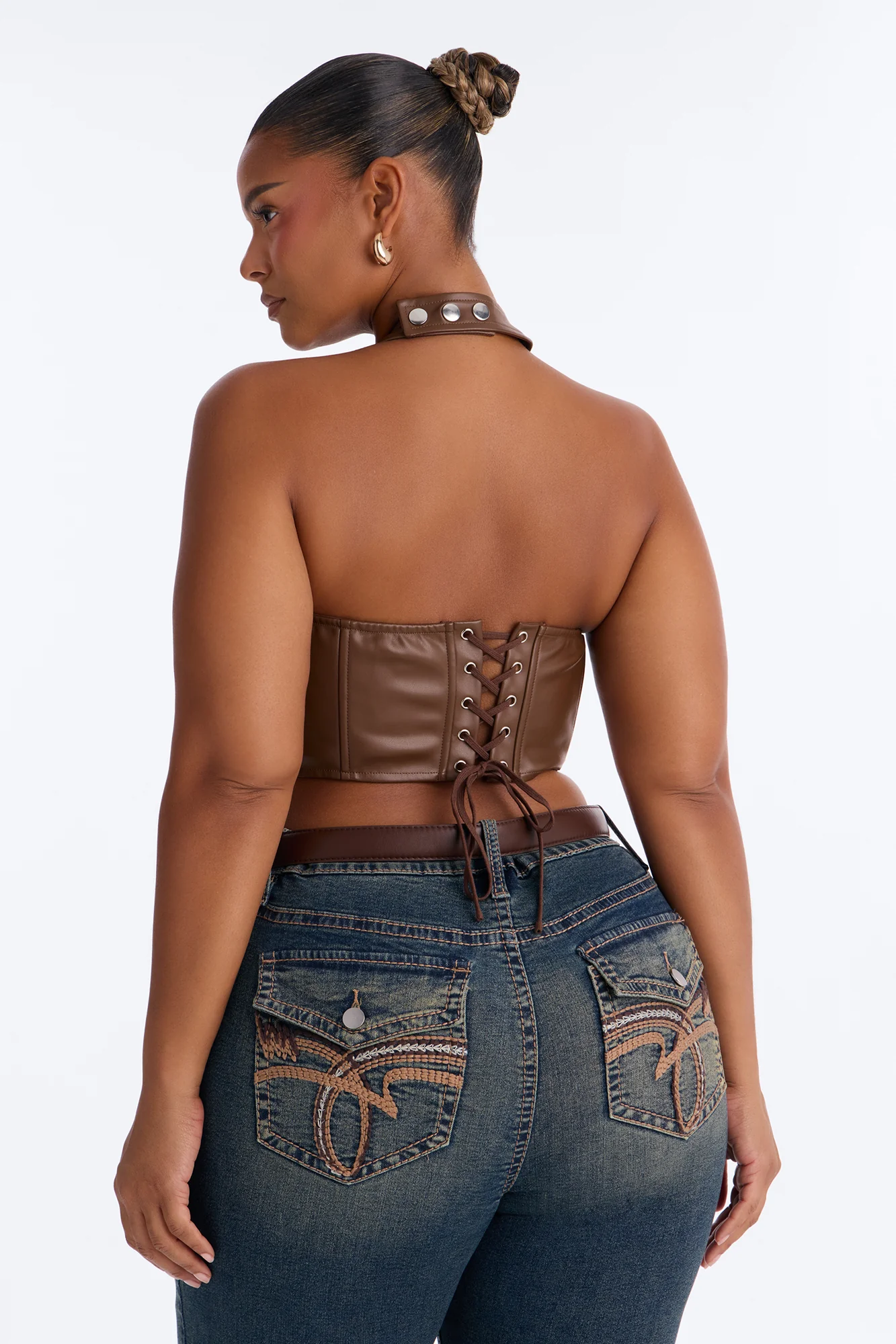 Giulia PU Halter Top - Brown - Image 8