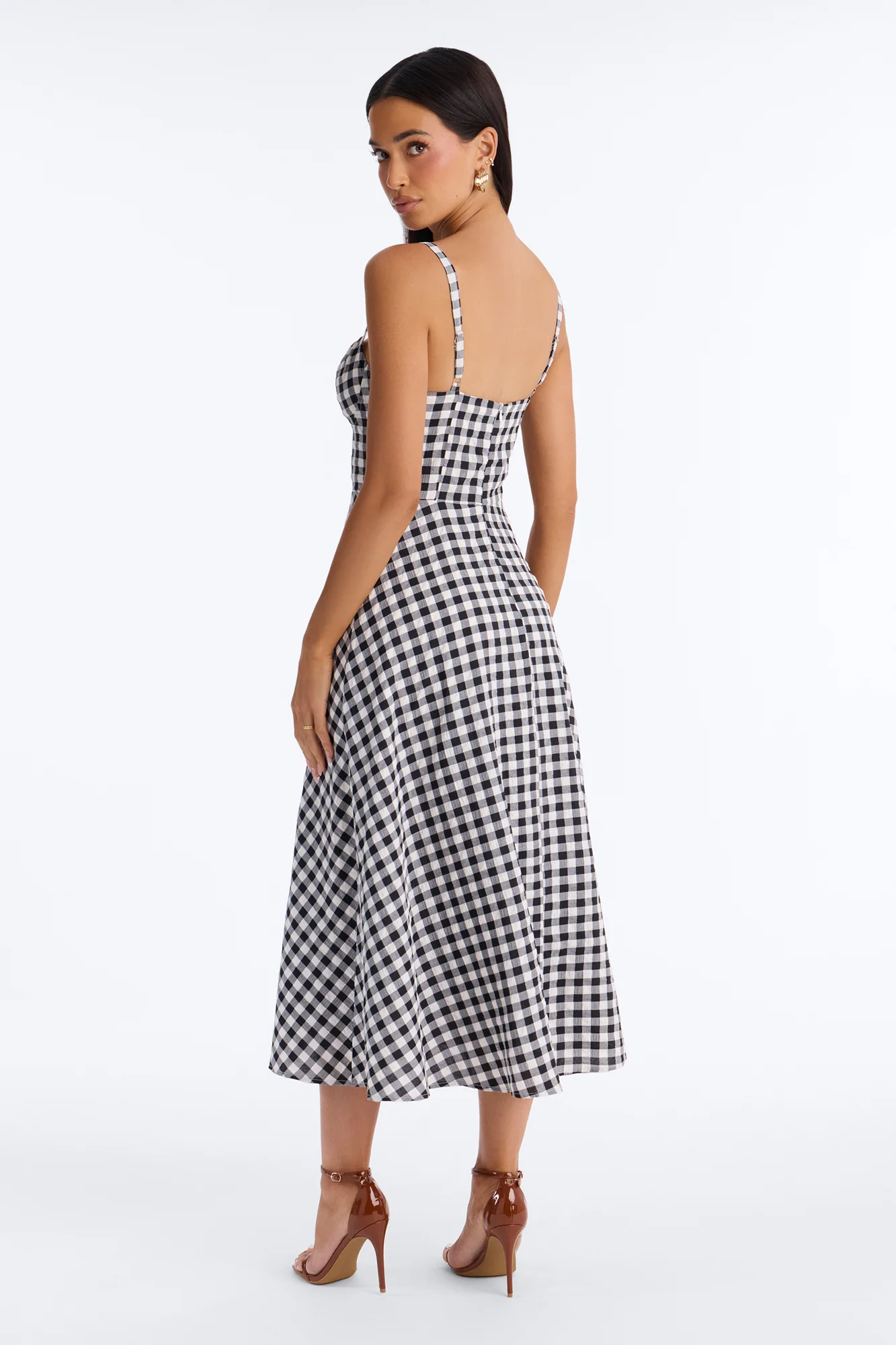 Glowing Gingham Midi Dress - Black/White - Image 4
