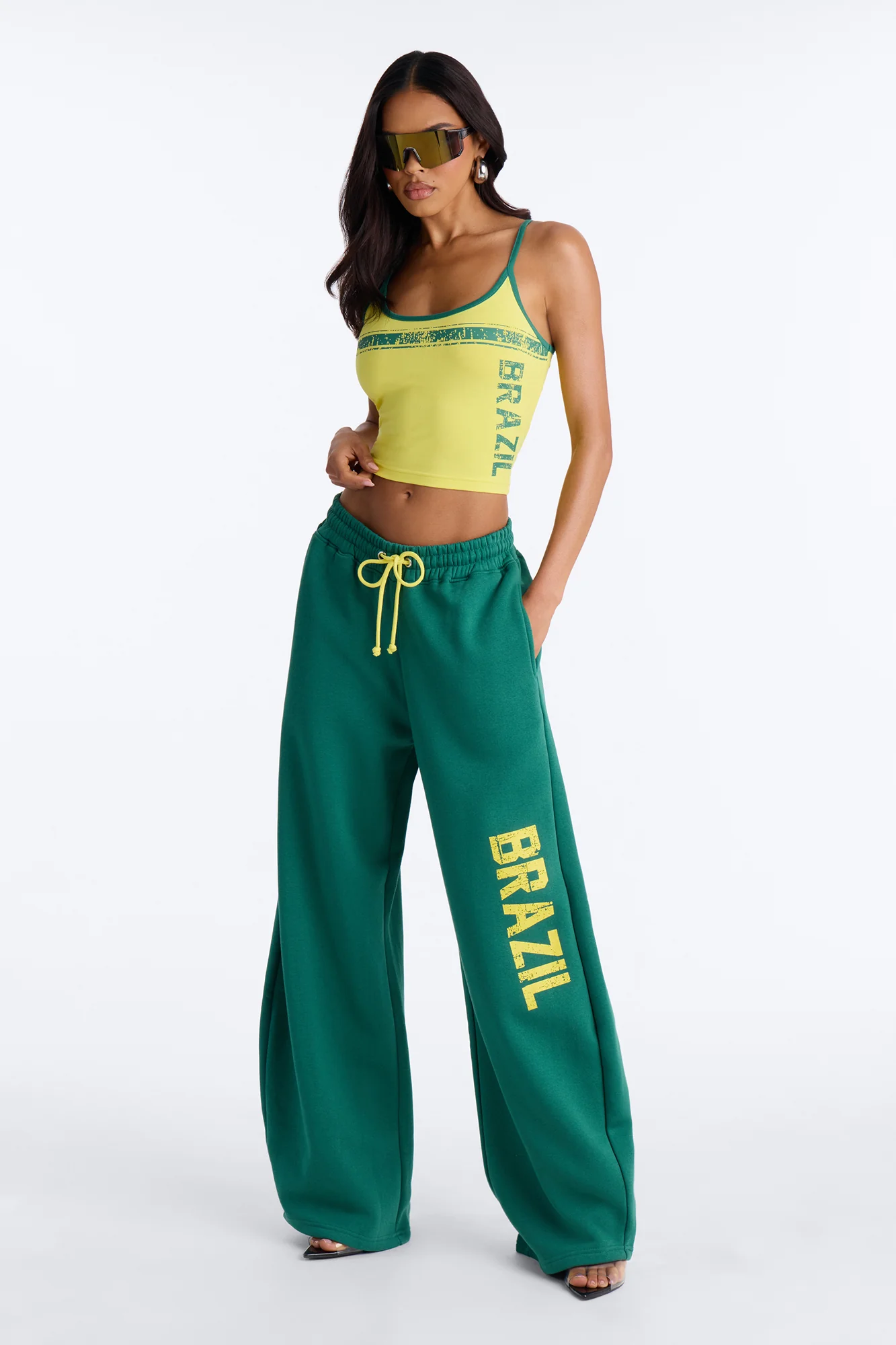 Go Brazil Fleece Barrel Pant Set - Green/combo