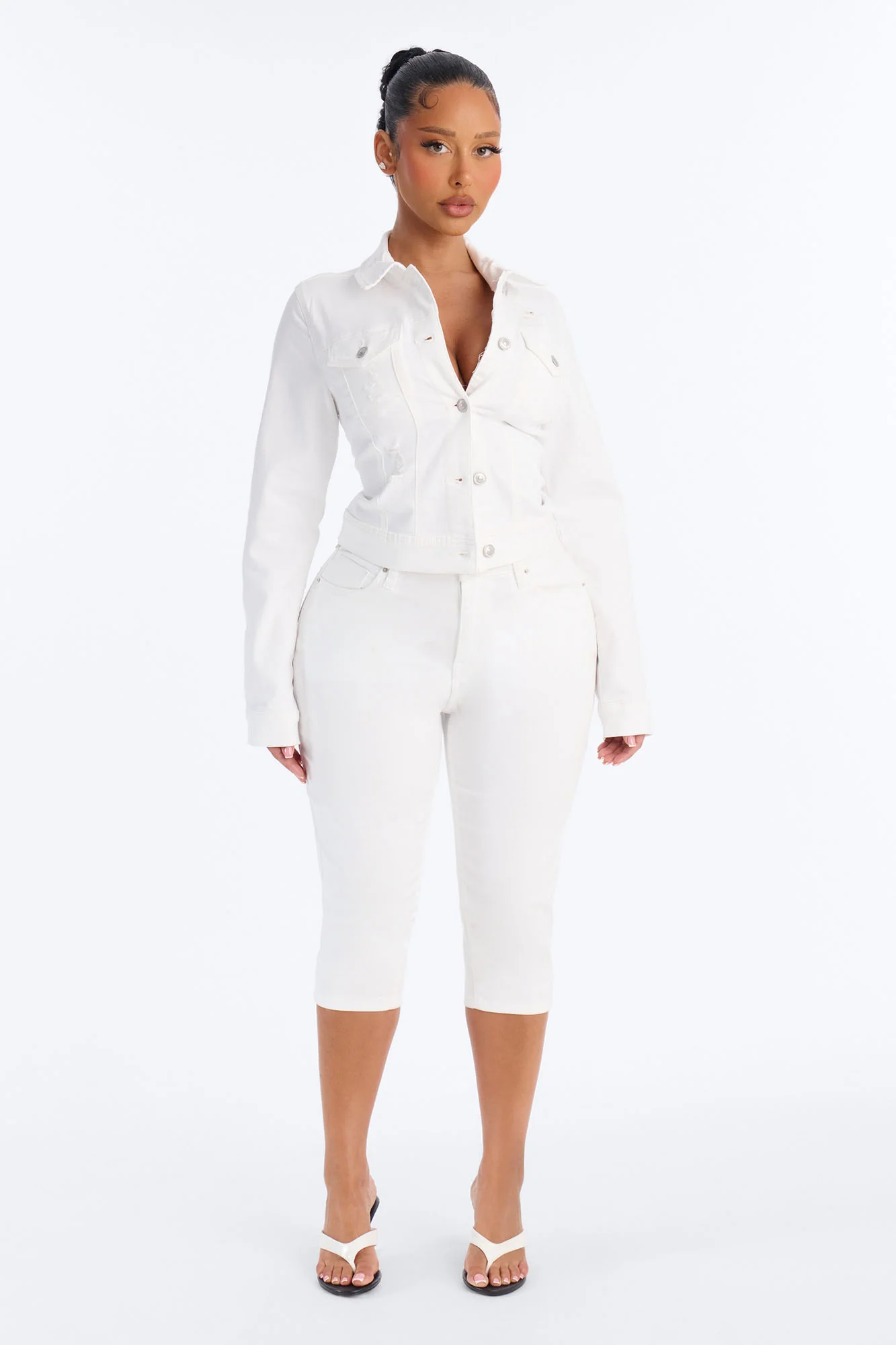Go Getter Stretch Denim Jacket - White - Image 2