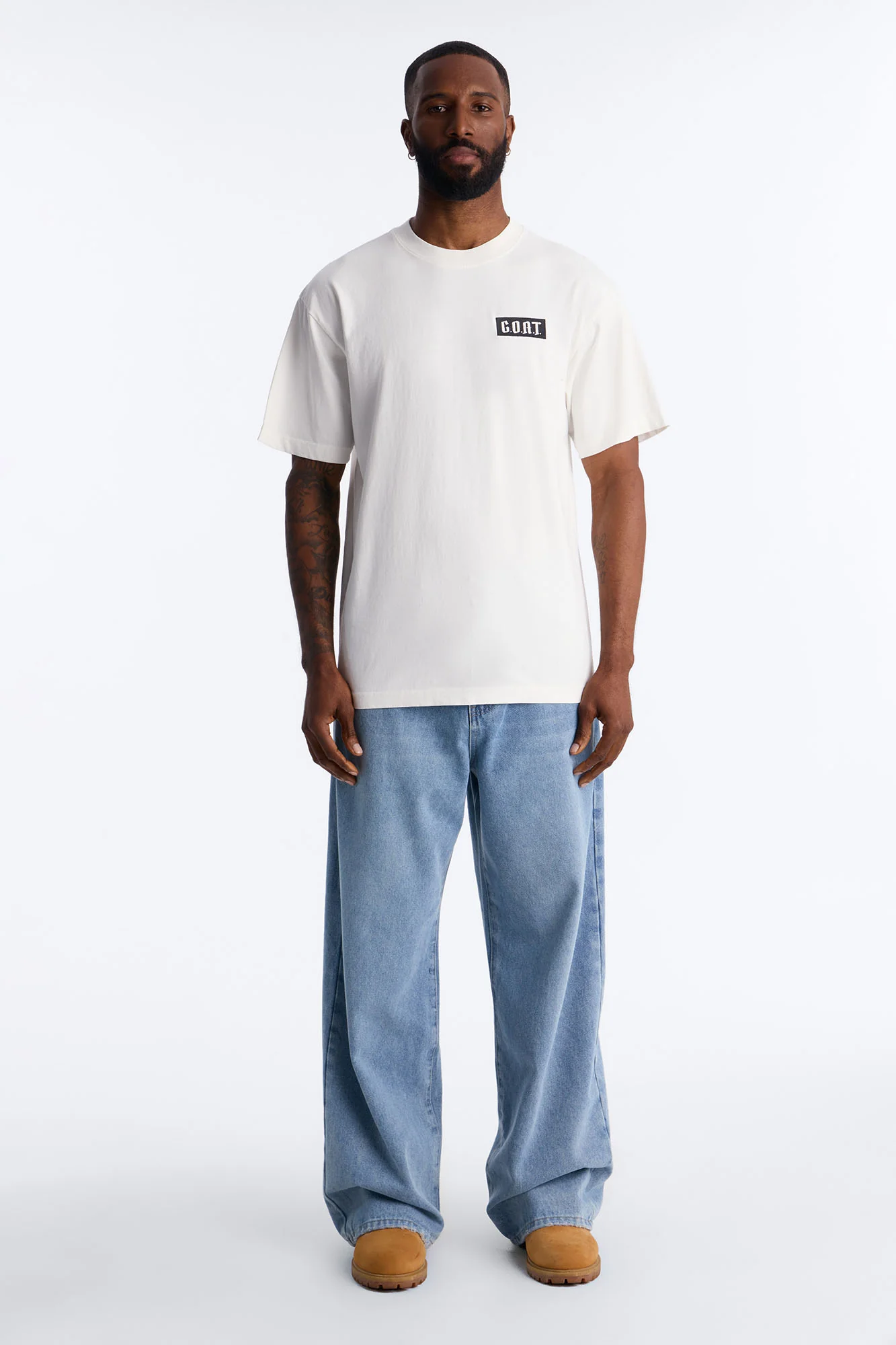 GOAT Oversized Heavy Weight Embroidery Short Sleeve Tee - White - Image 2