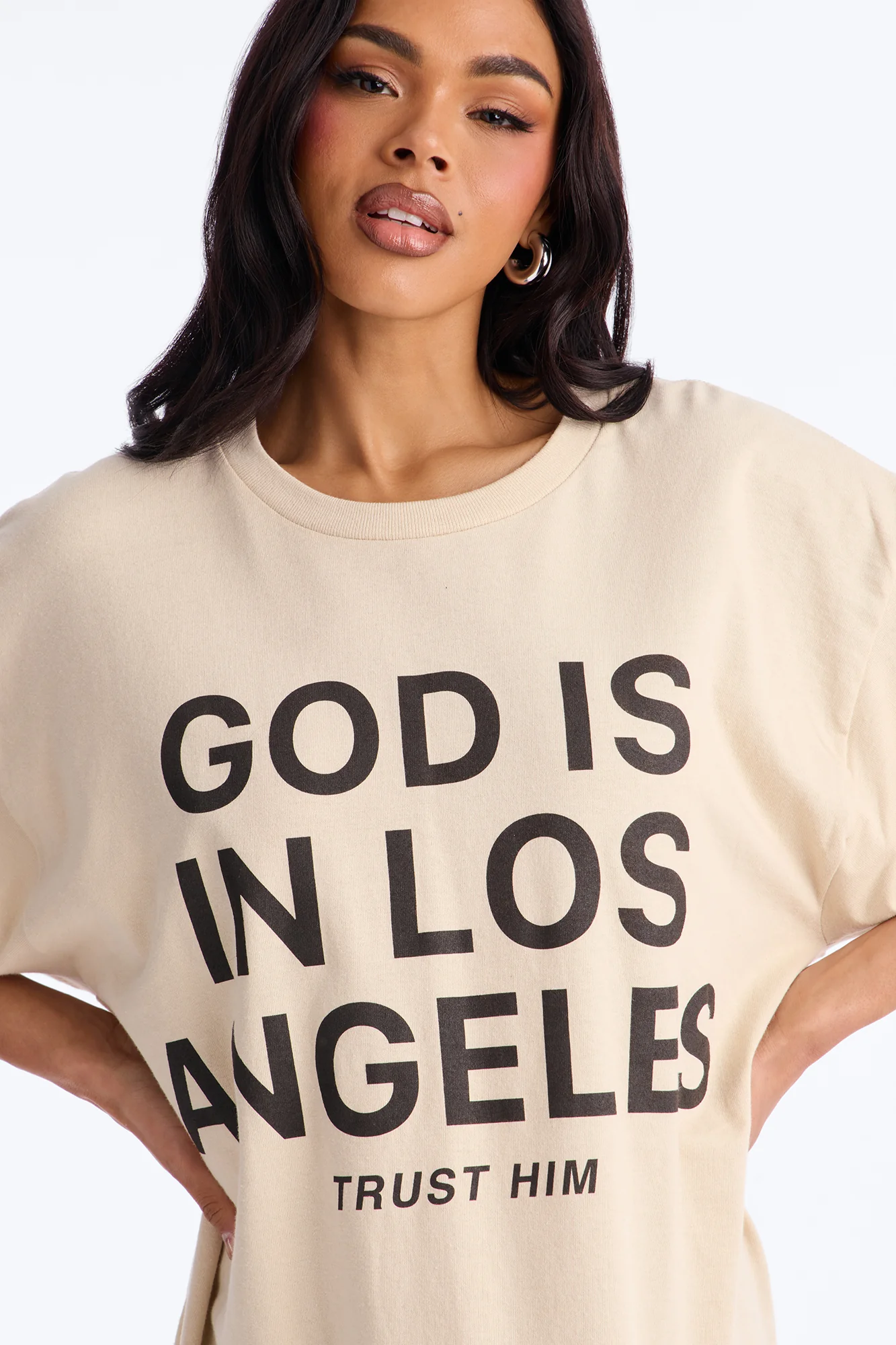 God Is In Los Angeles Oversized Tee - Sand - Image 3