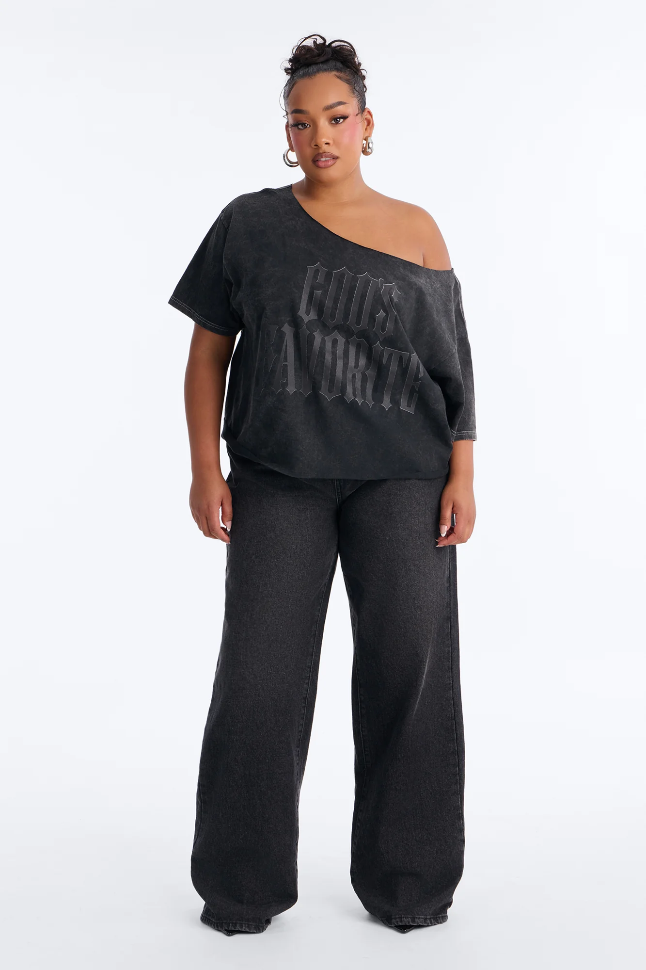 God's Favorite Washed Off Shoulder Tee - Charcoal - Image 6