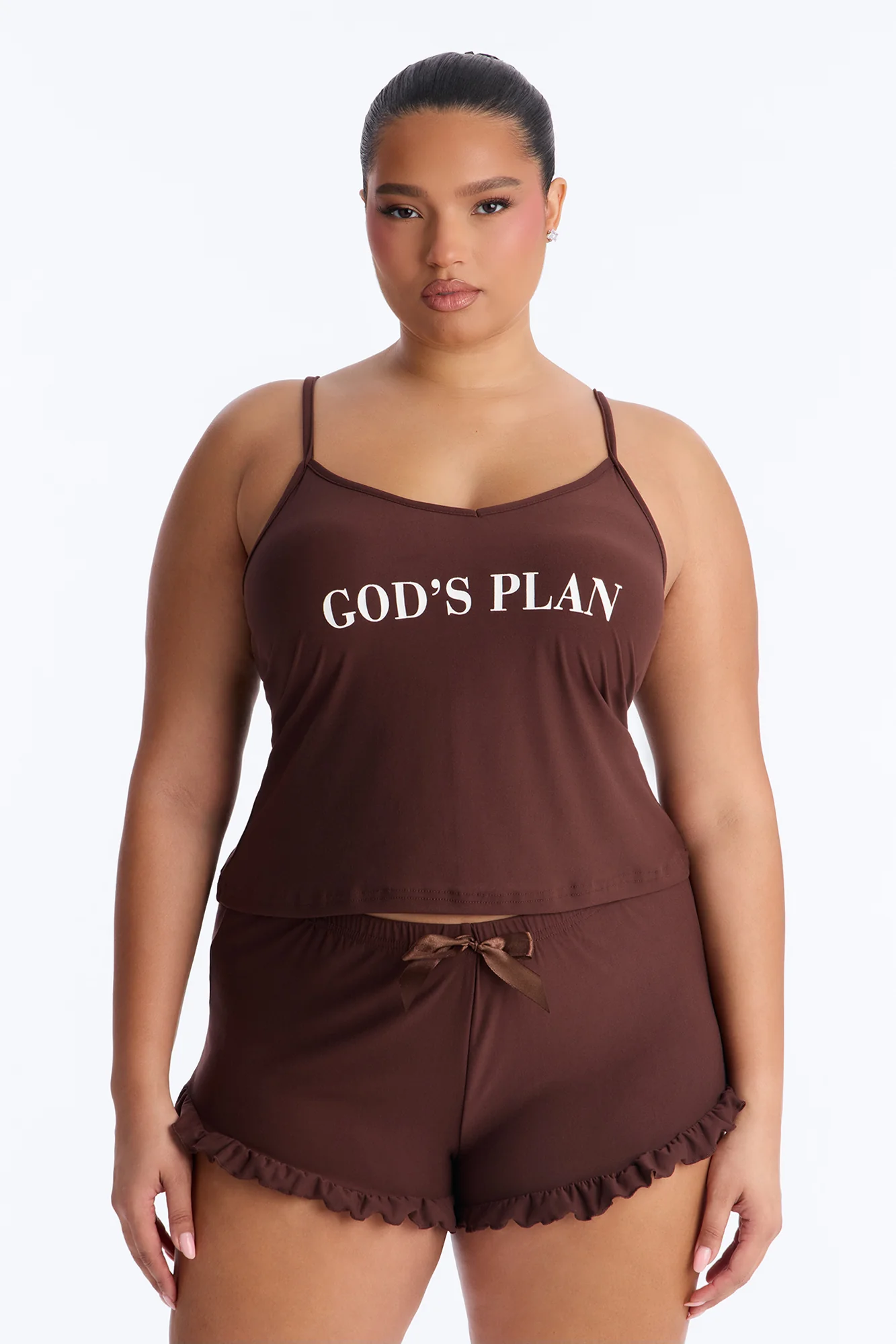 God's Plan Cami PJ Short Set - Chocolate - Image 4