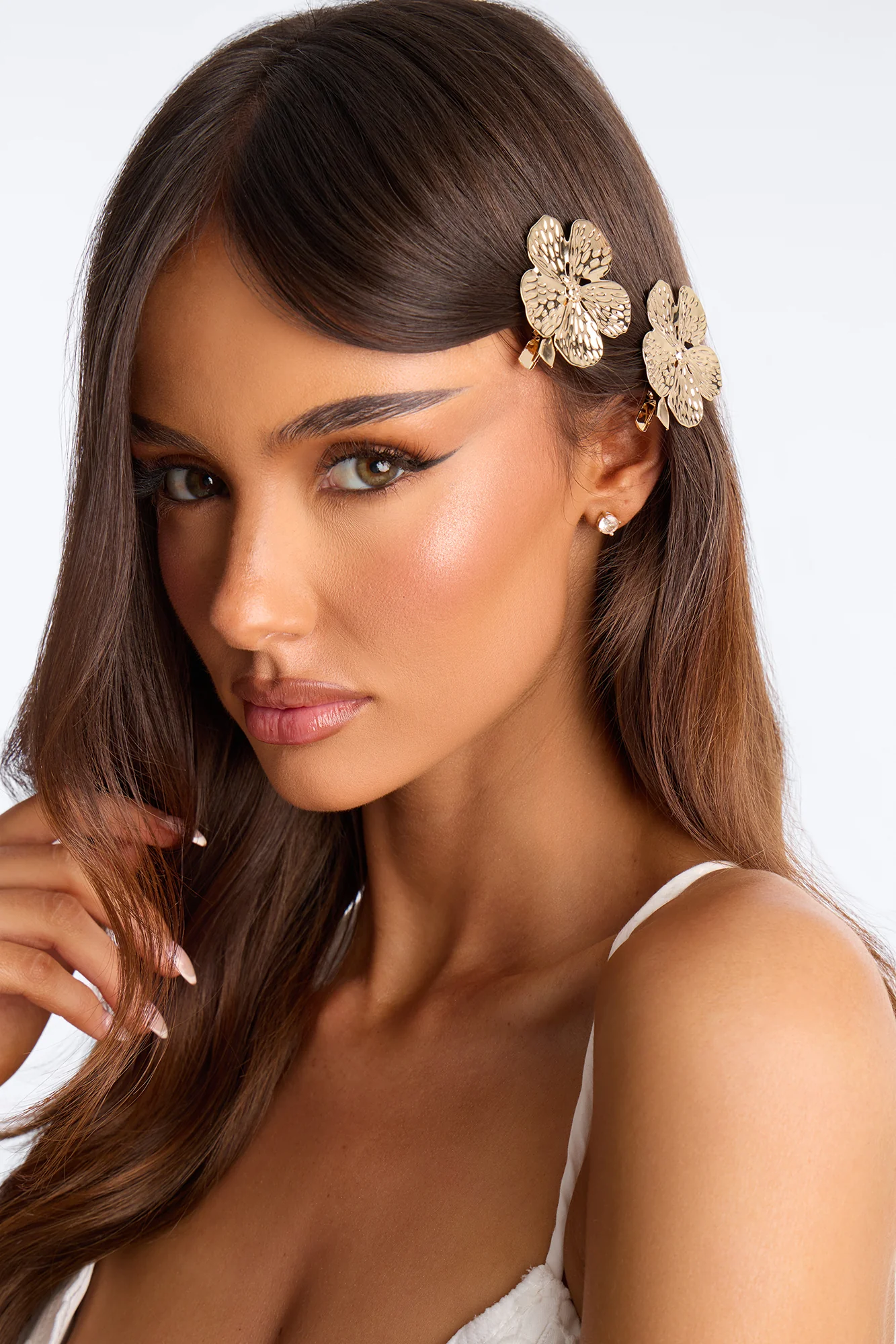 Golden Flower 2 Piece Hair Clip Set - Gold - Image 2