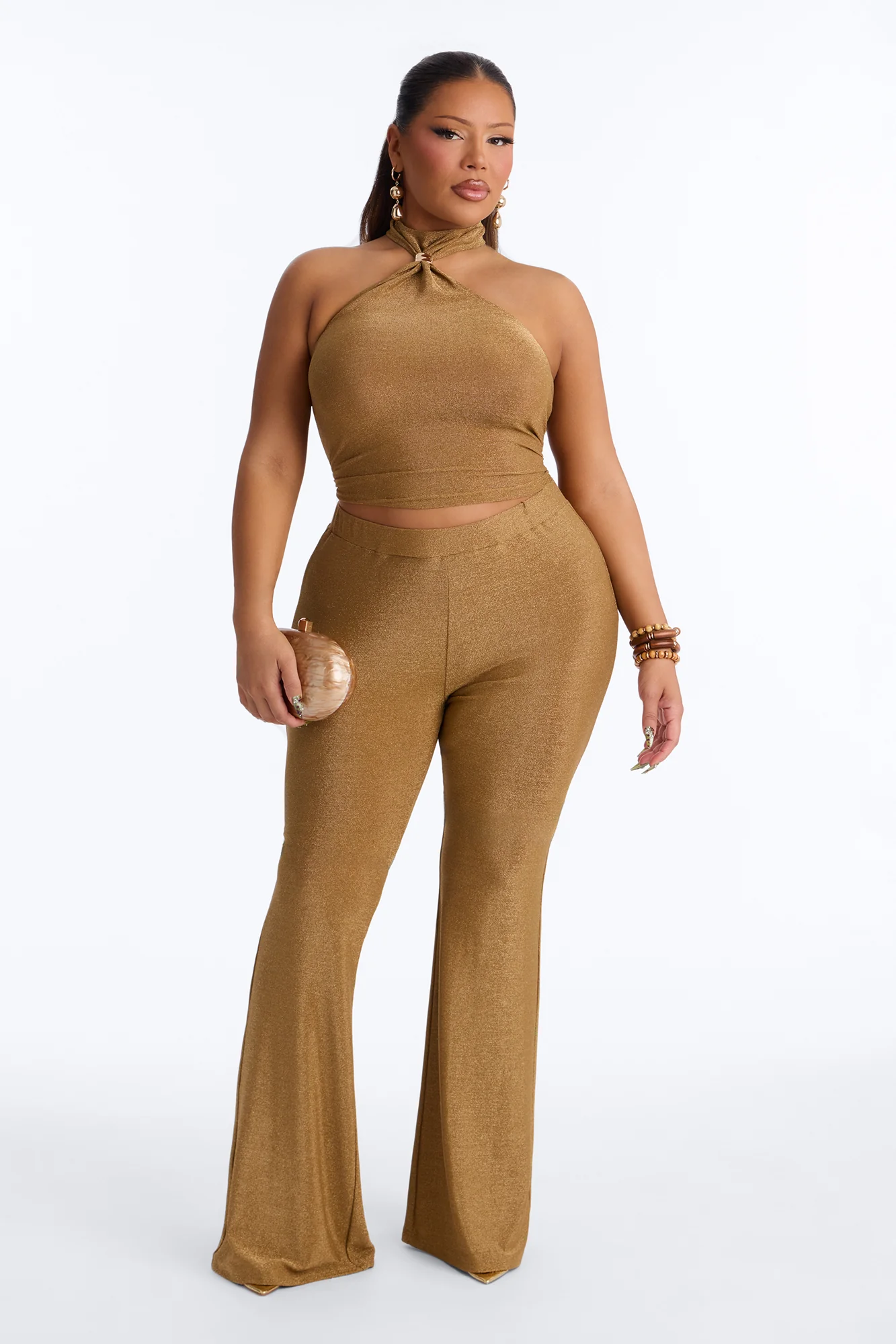 Golden Girl Metallic Knit Pant Set - Gold - Image 5
