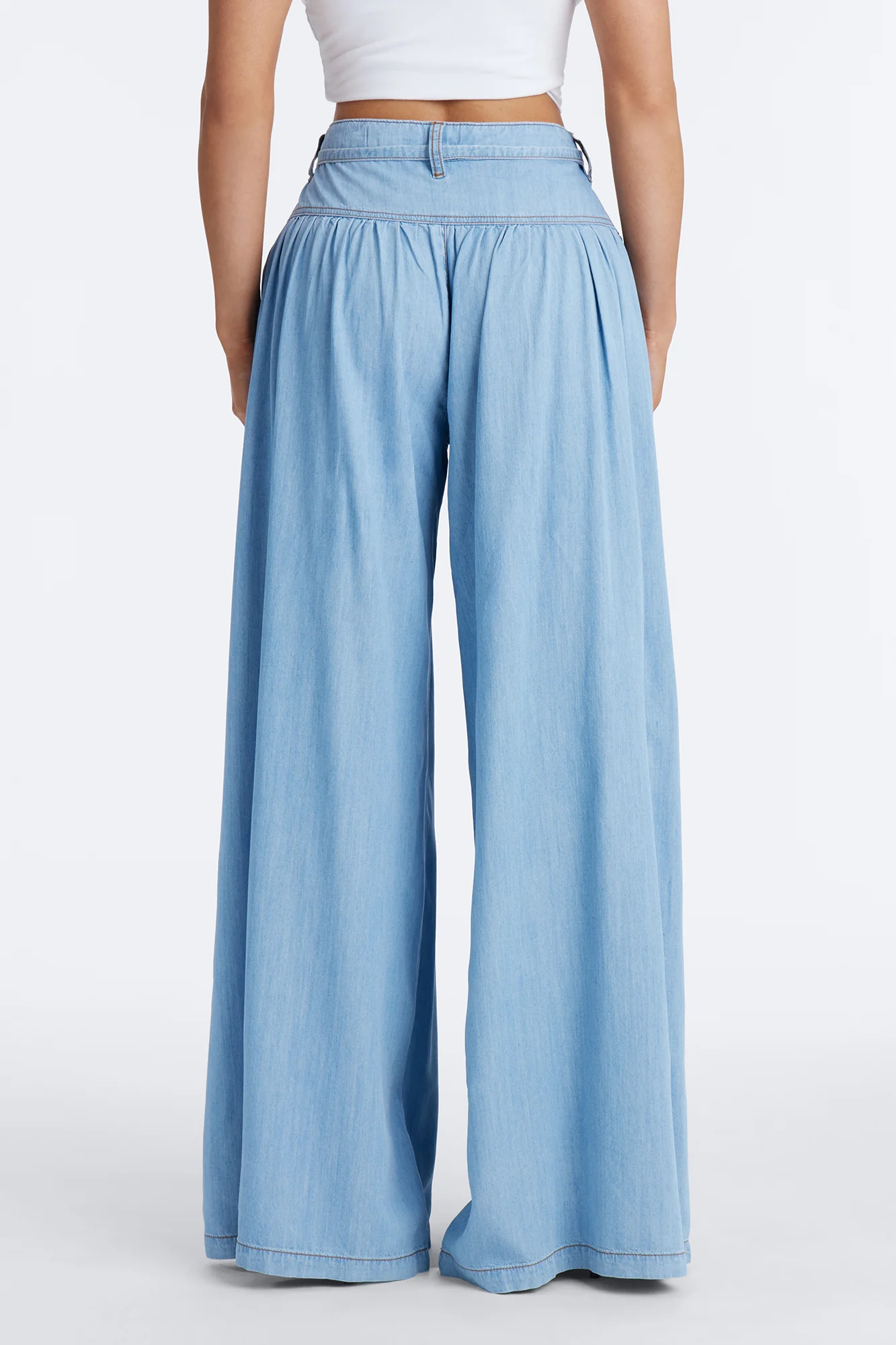 Golden Hour Chambray Tie Waist Pant 33″ - Light Wash - Image 4