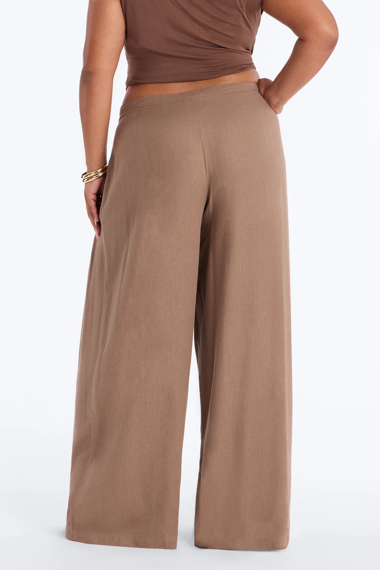 Gracie Low Rise Pleated Linen Wide Leg Trouser 33″ - Taupe - Image 7