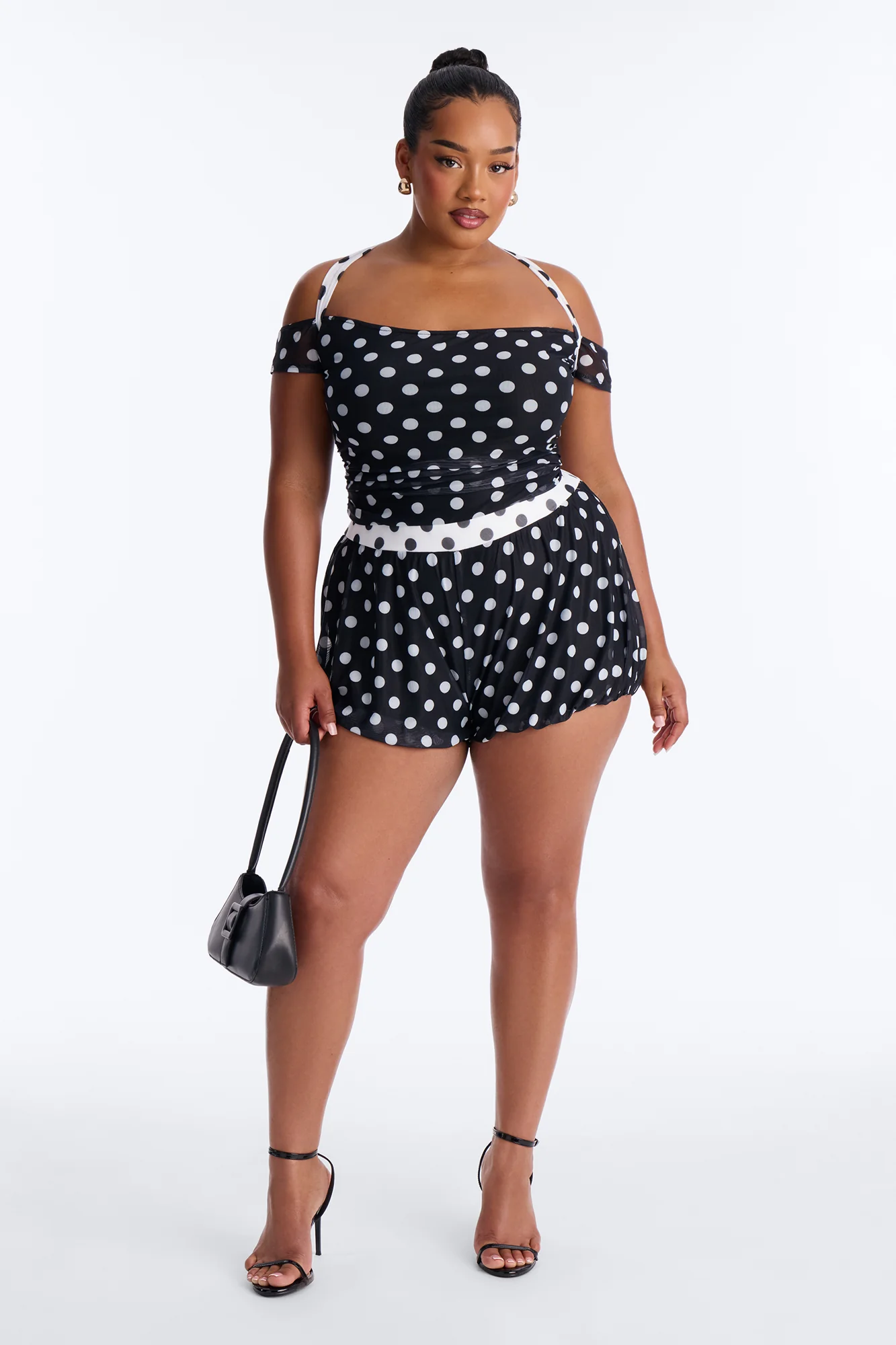 Gracie Polka Dot Mesh Romper - Black/White - Image 5