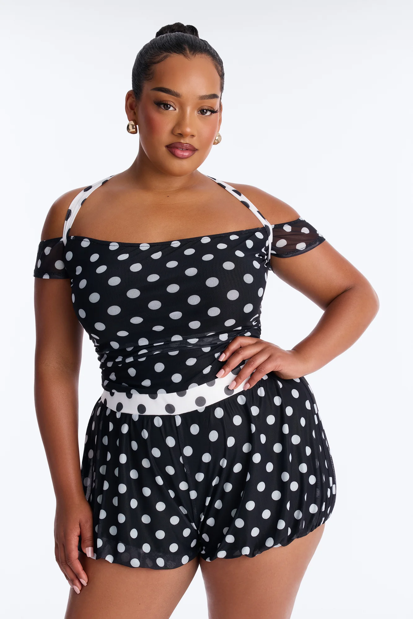 Gracie Polka Dot Mesh Romper - Black/White - Image 6