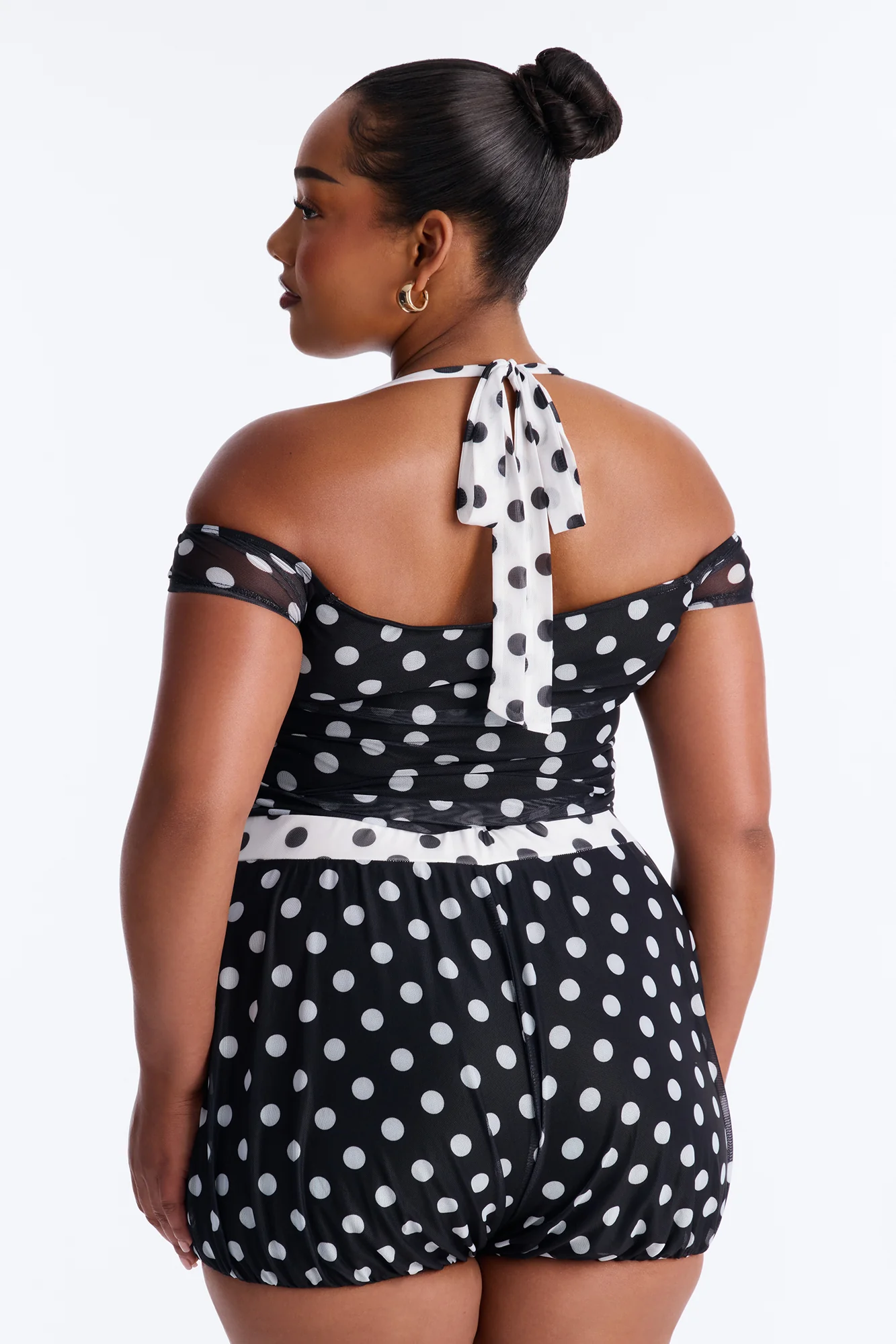 Gracie Polka Dot Mesh Romper - Black/White - Image 7