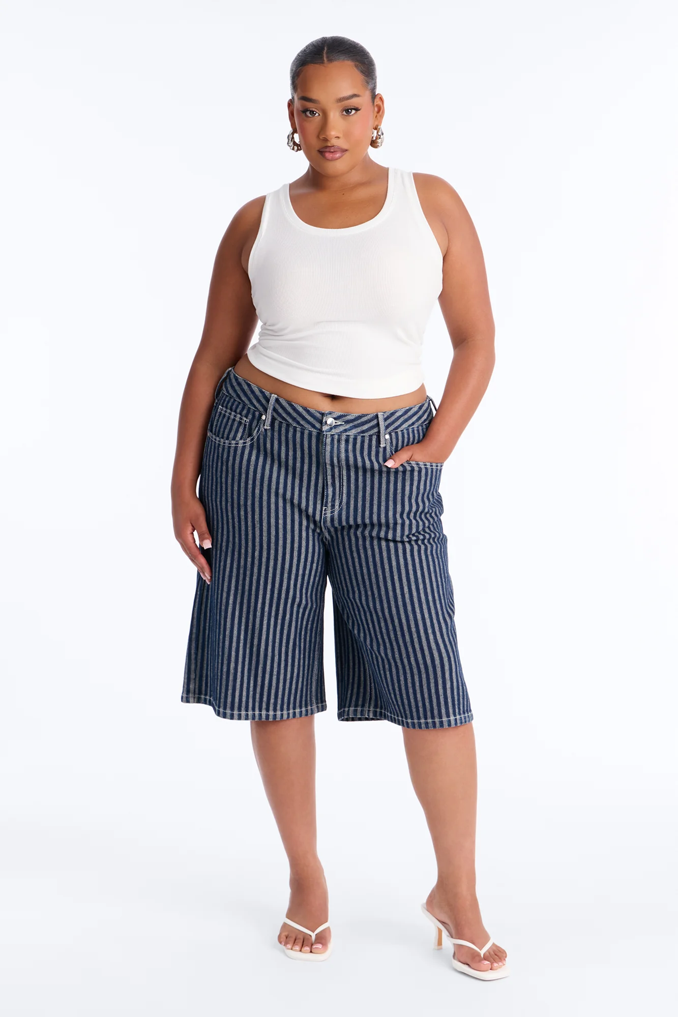 Grand Finish Striped Denim Jorts - Dark Wash - Image 5
