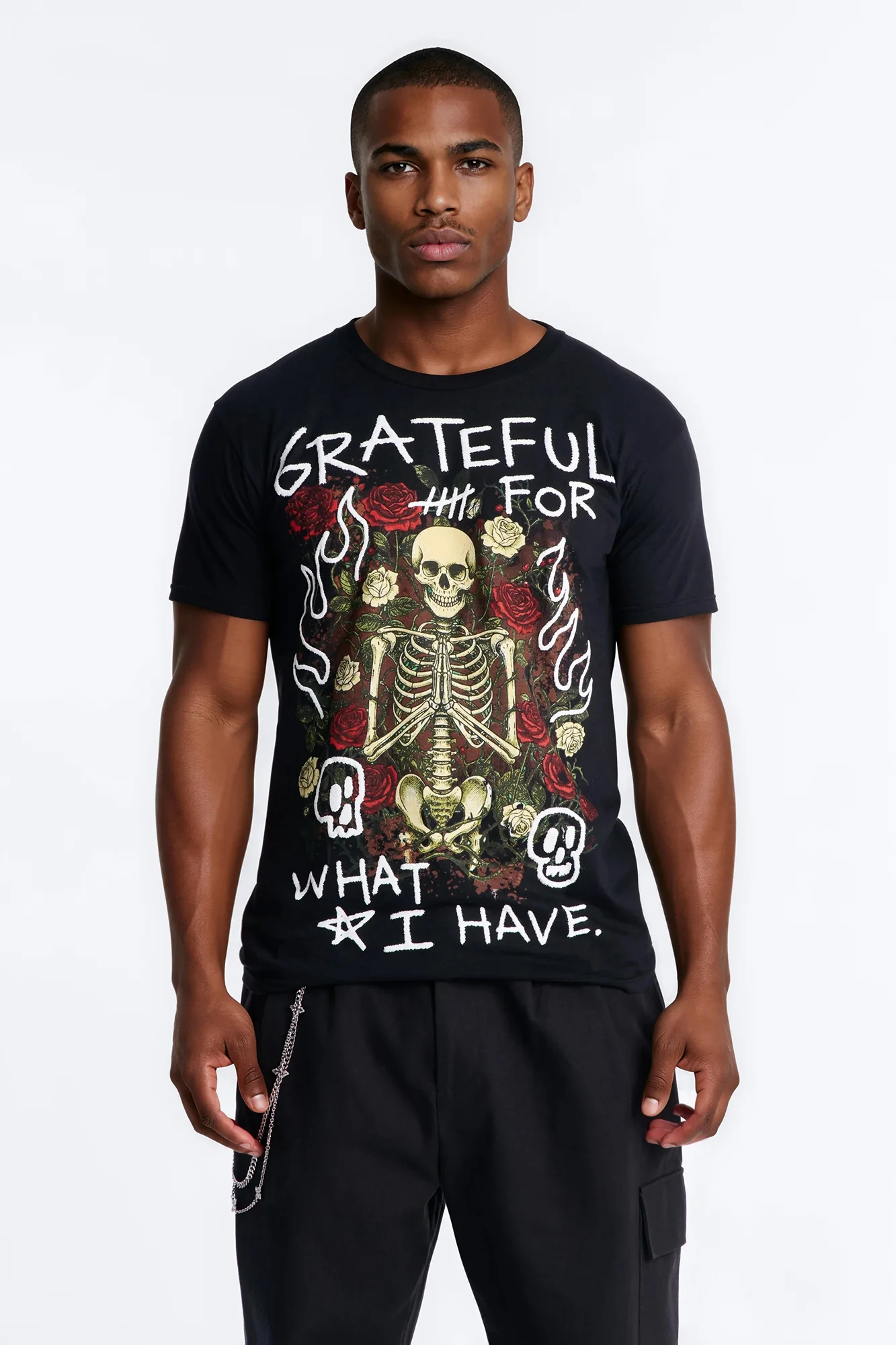 Grateful And Fearless Puff Print Short Sleeve Tee - Black