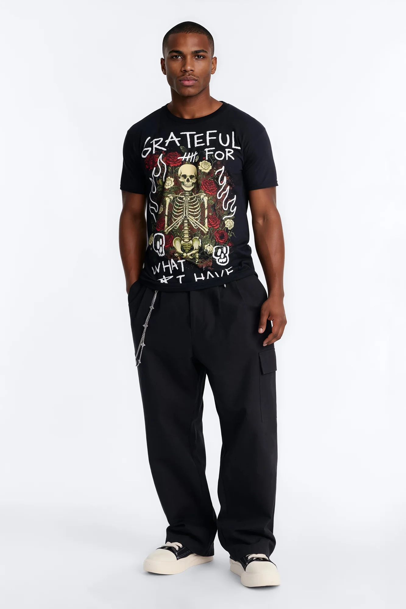 Grateful And Fearless Puff Print Short Sleeve Tee - Black - Image 2
