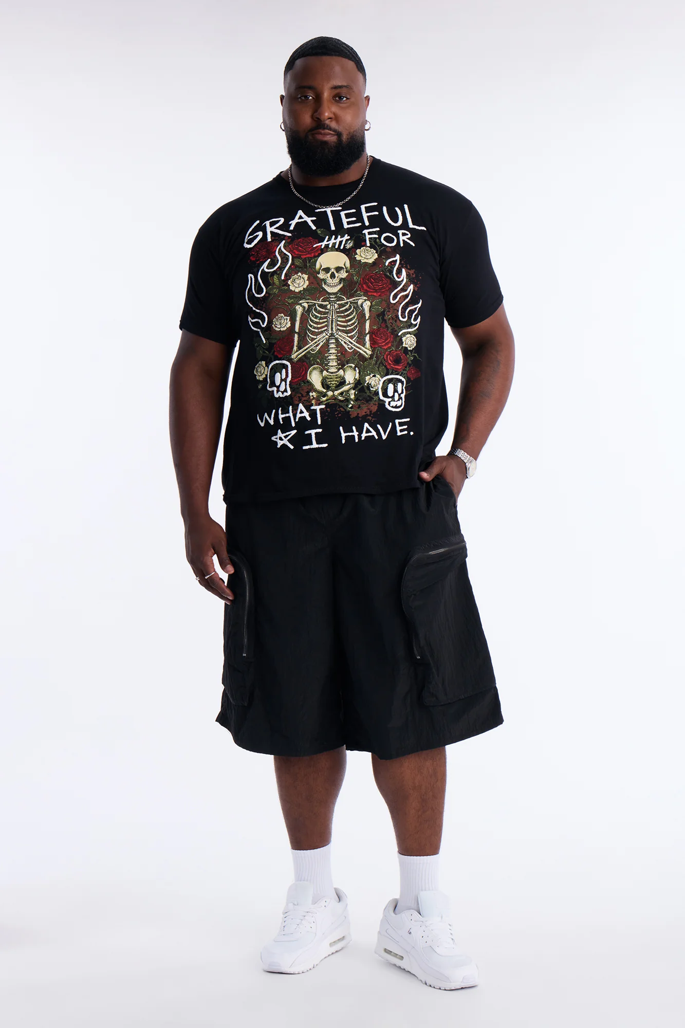 Grateful And Fearless Puff Print Short Sleeve Tee - Black - Image 6