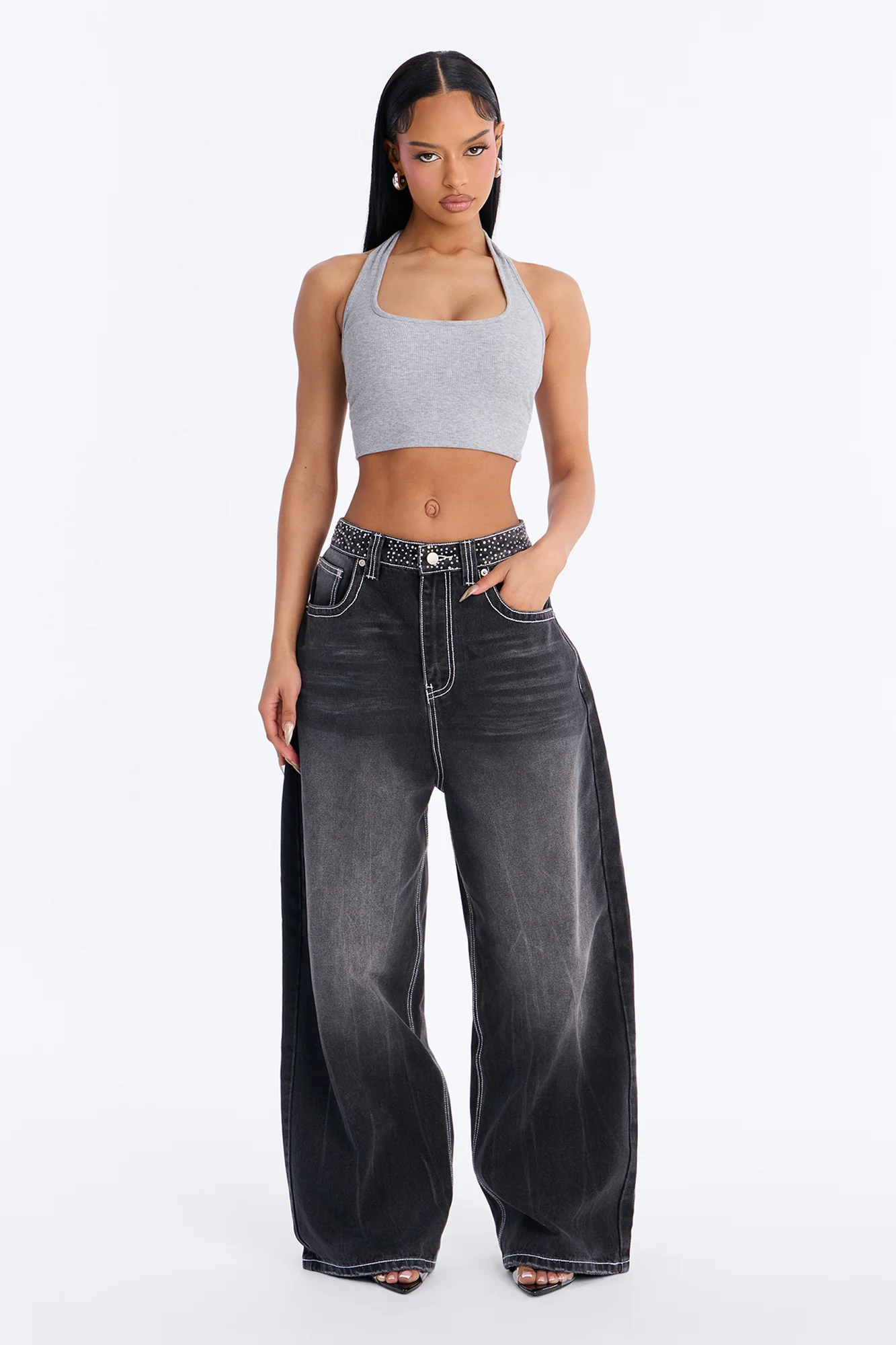 Greatest Love Embellished Baggy Jeans - Grey - Image 2