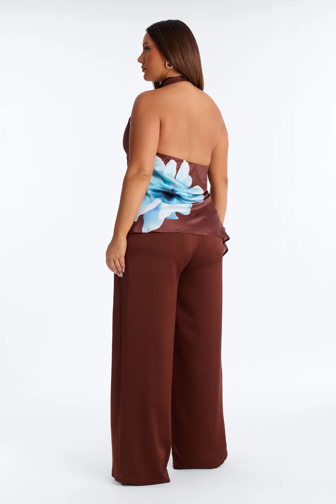Greta Satin Floral High Neck Jumpsuit - Chocolate - Image 8