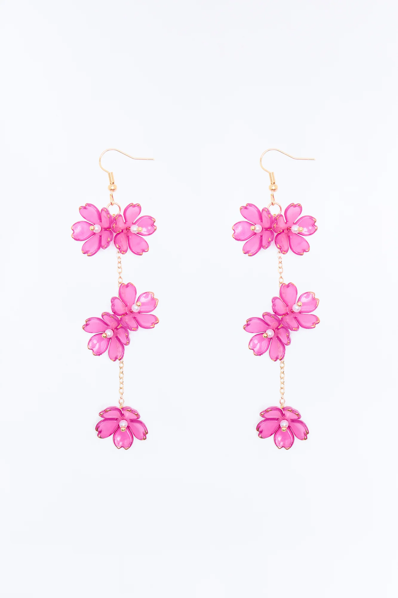 Grow Apart Floral Linear Earrings - Fuchsia - Image 3