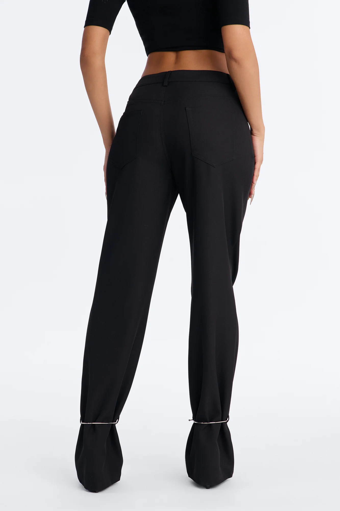 Guiliana Metal Cuffed Straight Leg Trouser - Black - Image 4