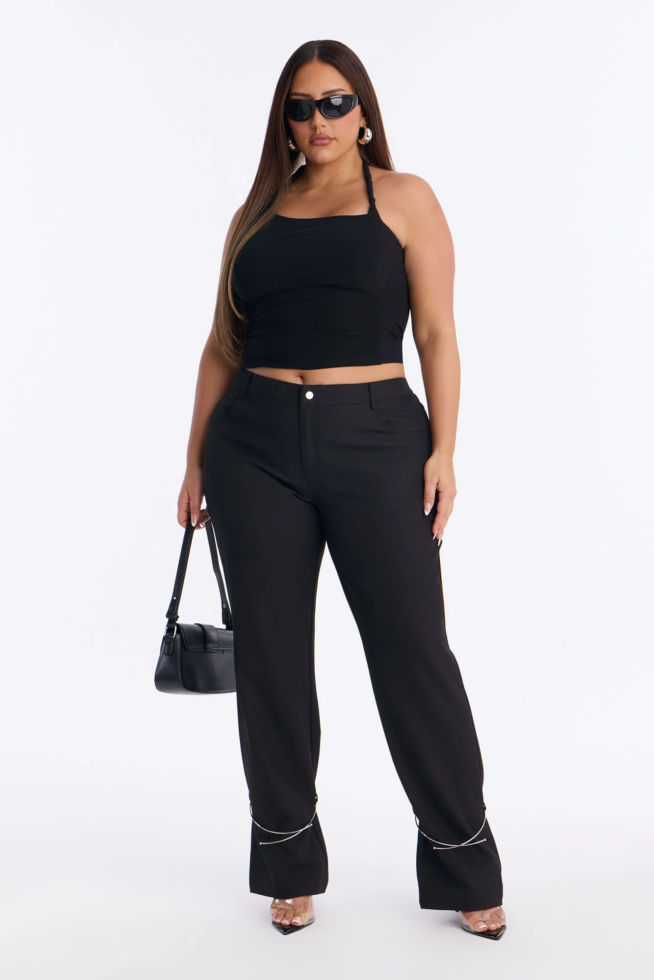 Guiliana Metal Cuffed Straight Leg Trouser - Black - Image 5