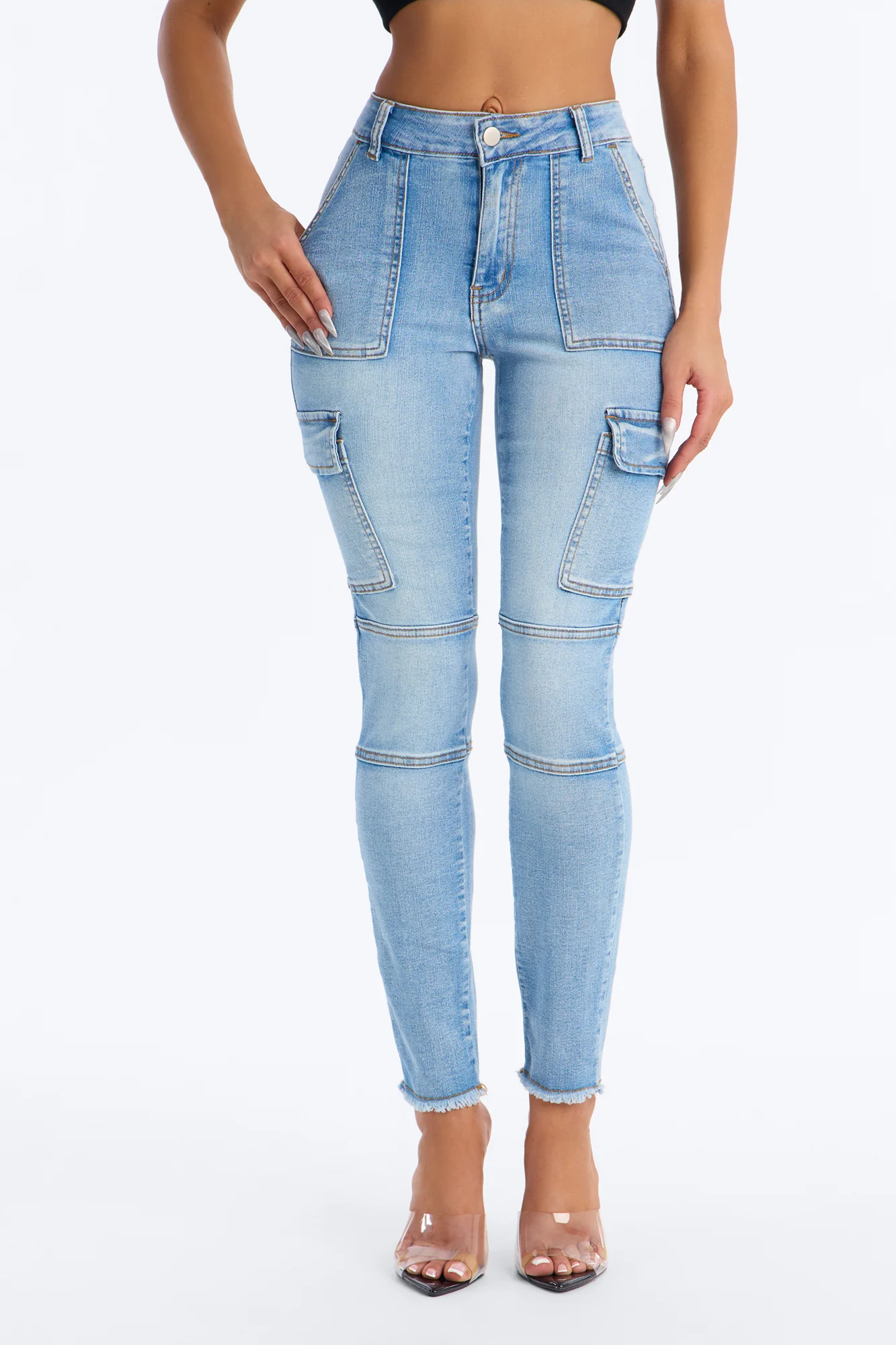 Guilty Pleasure Cargo Skinny Jeans - Light Wash - Image 2