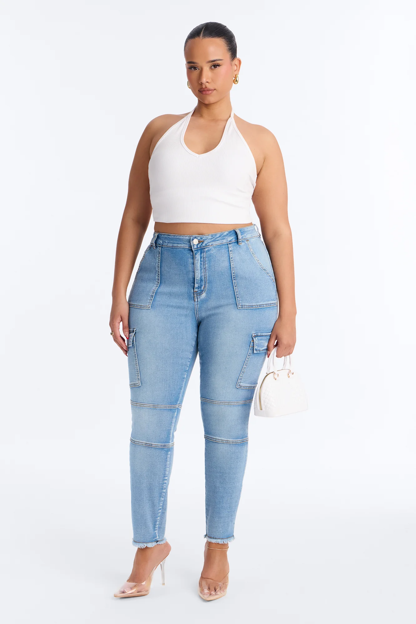 Guilty Pleasure Cargo Skinny Jeans - Light Wash - Image 5