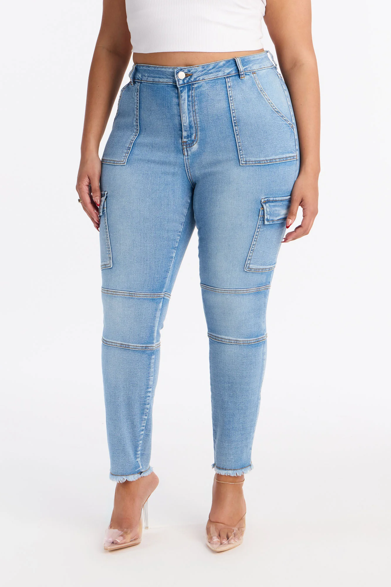 Guilty Pleasure Cargo Skinny Jeans - Light Wash - Image 6