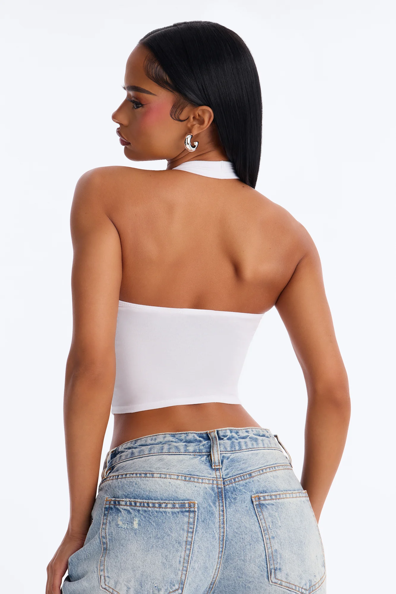 Hailey Everyday Ruched Bust Halter Top - White - Image 3