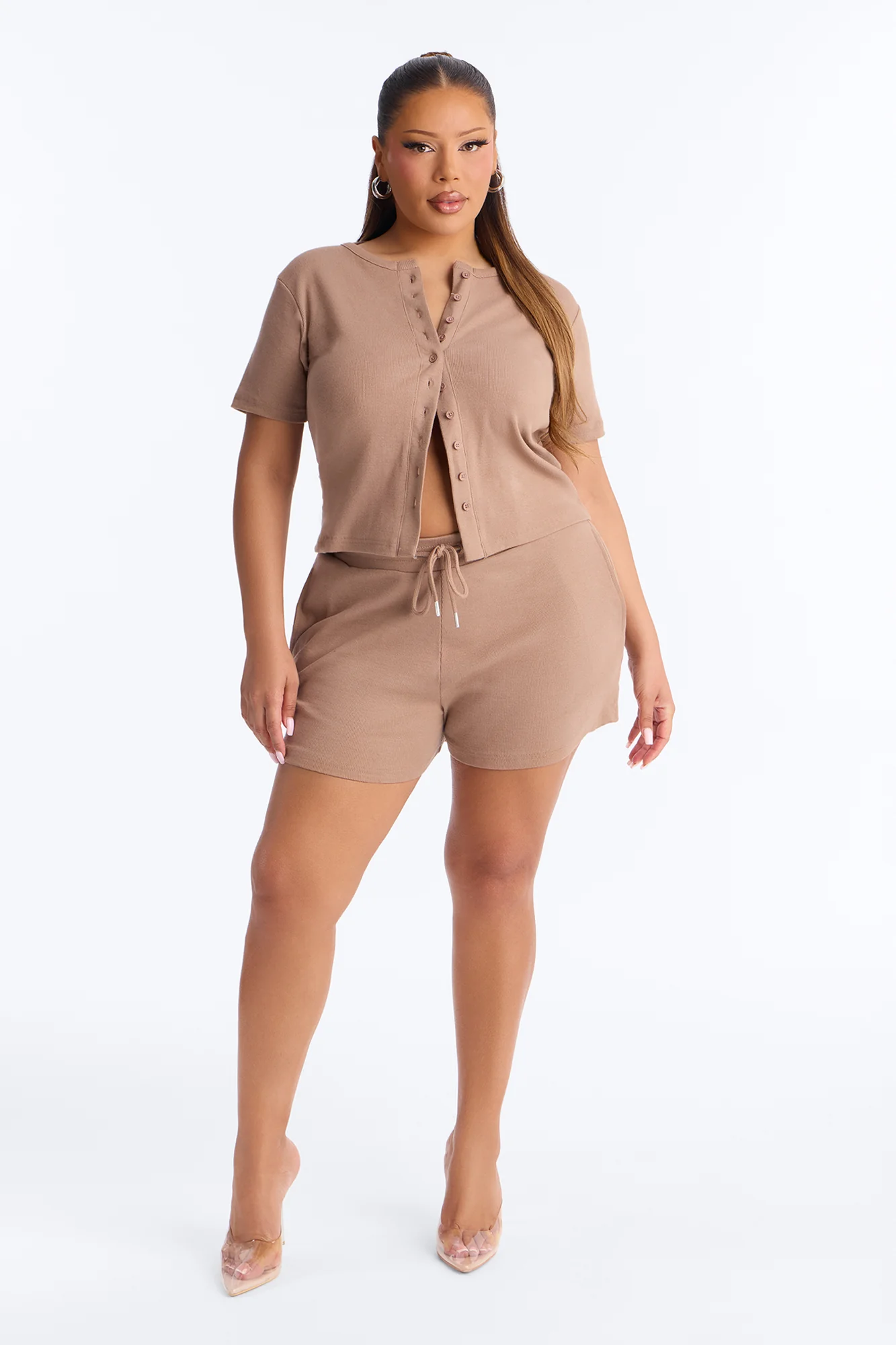 Hailey Ribbed Short Set - Mocha - Image 6